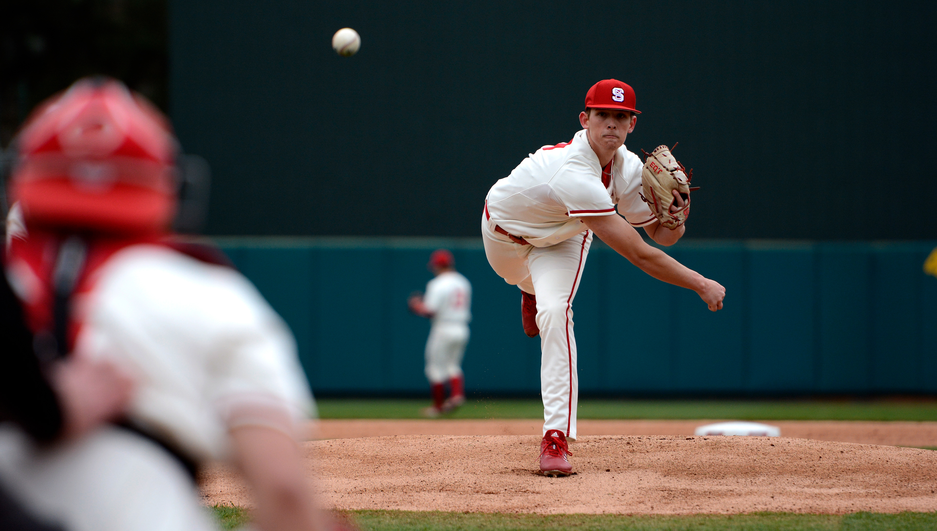 Reid Johnston warms up before facing Minnesota on March 3, 2019.