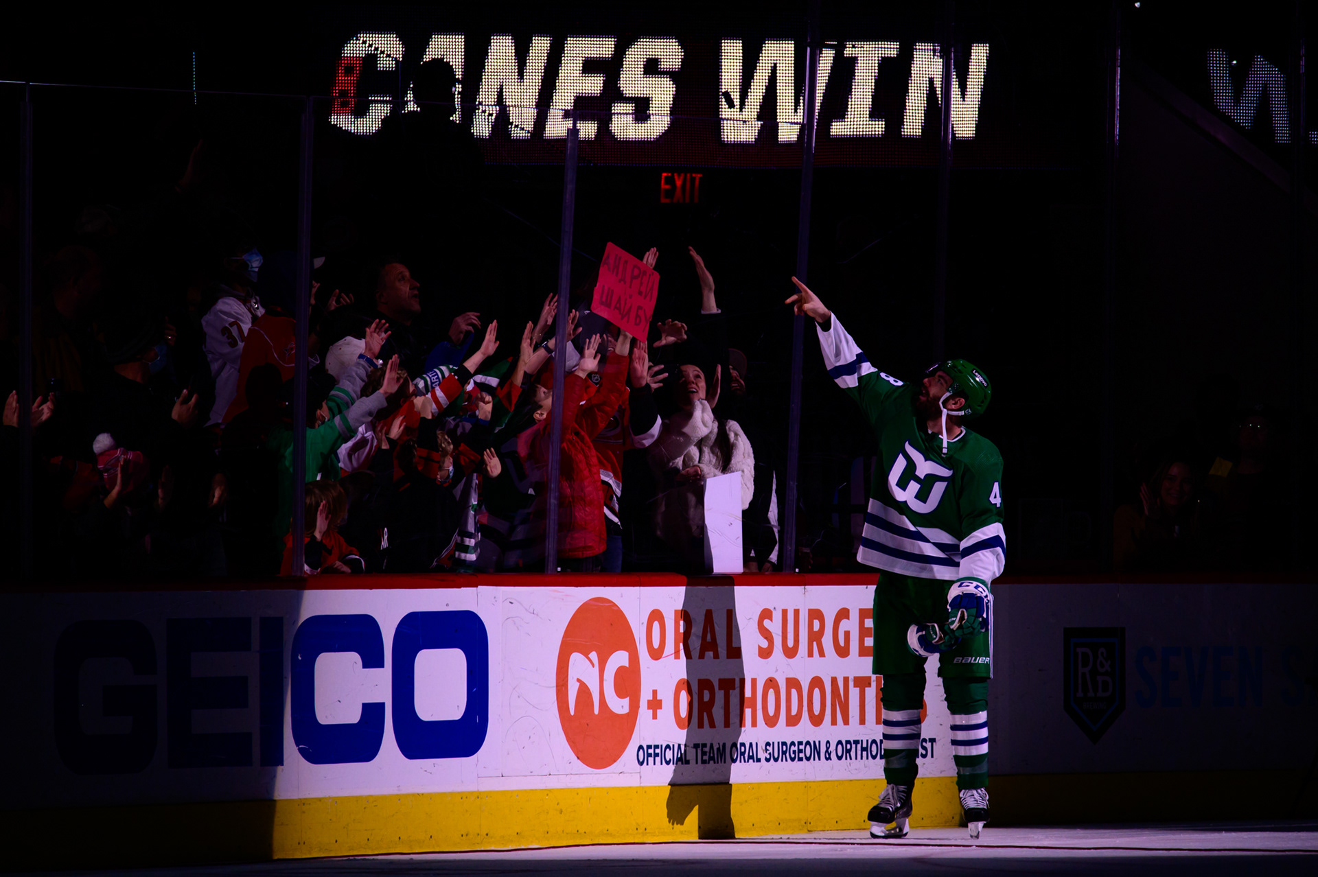 Jordan Martinook was the second star of the game on Whalers' Night, Jan. 29, 2022.