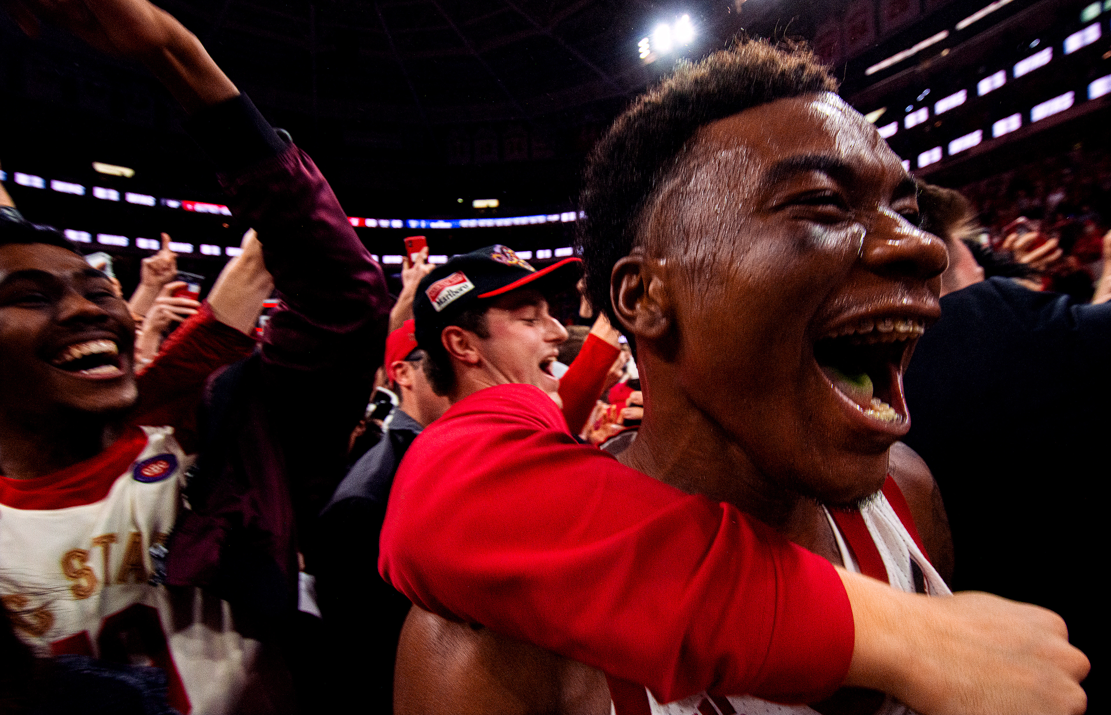 Senior Markell Johnson celebrates the best game of his college career, finishing with 28 points and nine rebounds.