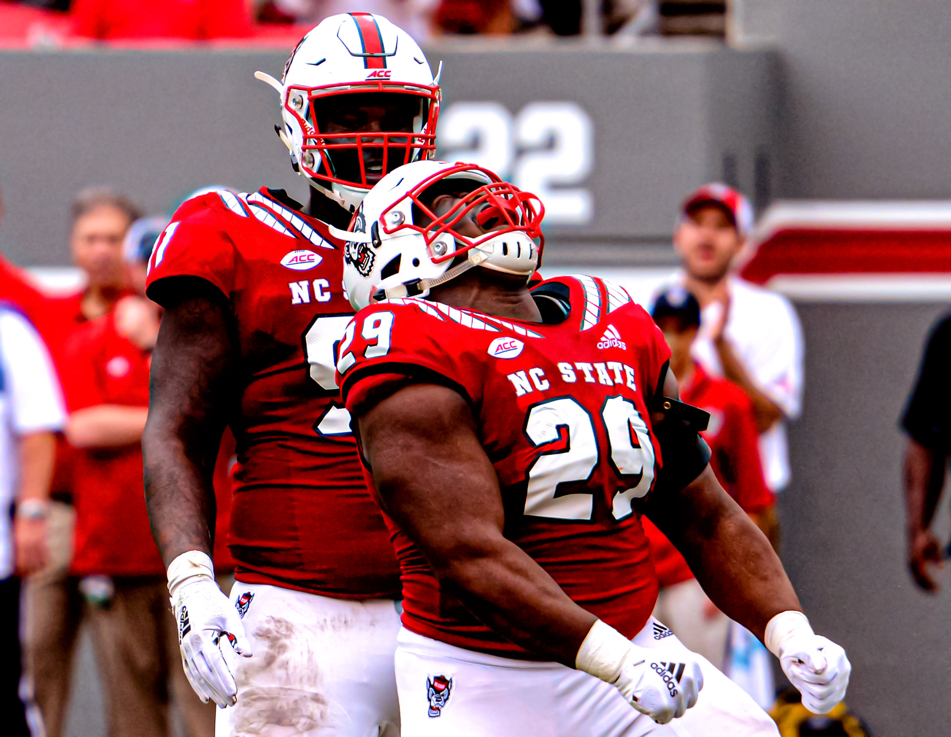 Alim McNeill celebrates a tackle for loss against Boston College on Oct. 6, 2018.