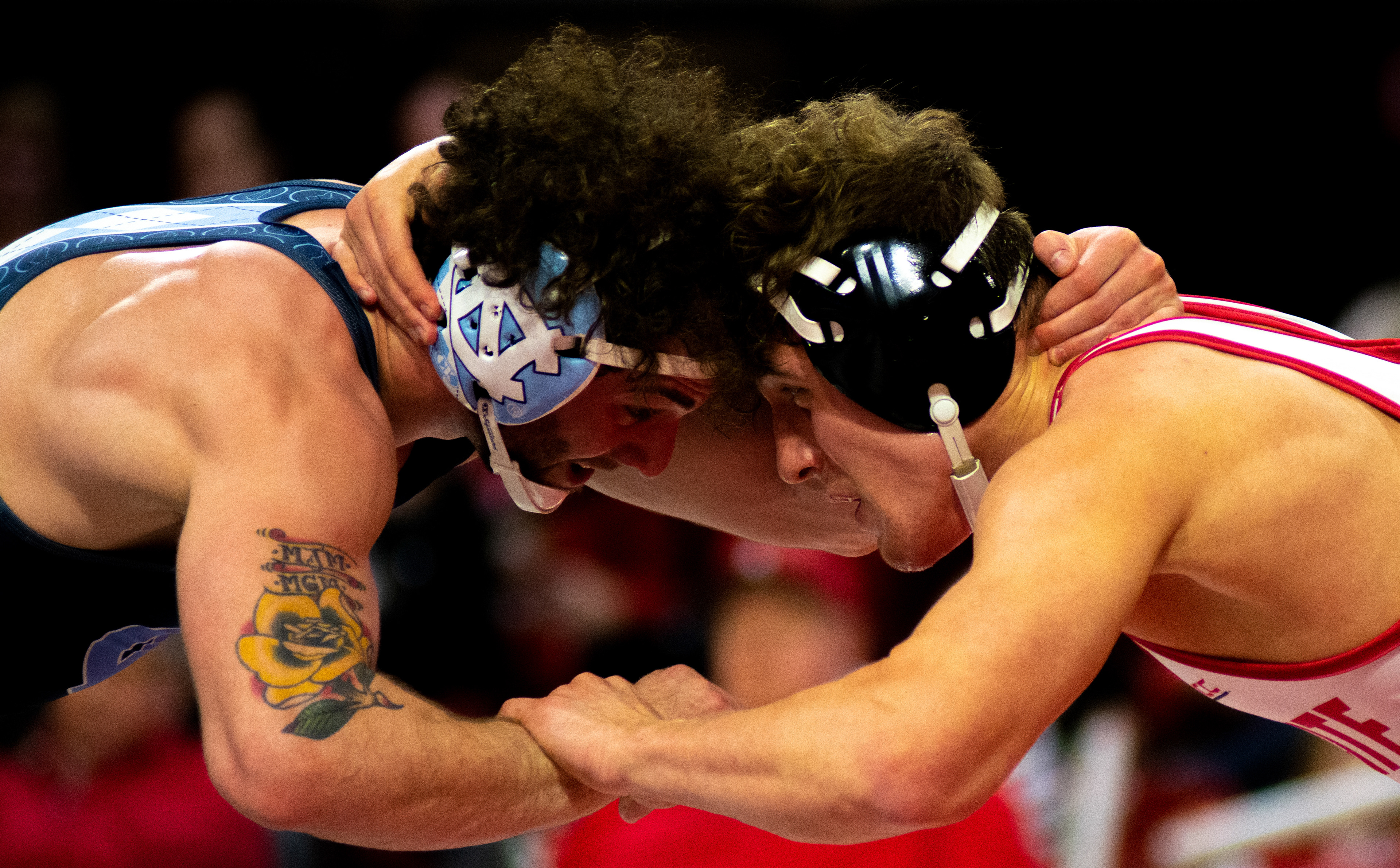 Trent Hidlay wrestles UNC-Chapel Hill's Joey Mazzara on Feb. 7, 2020.