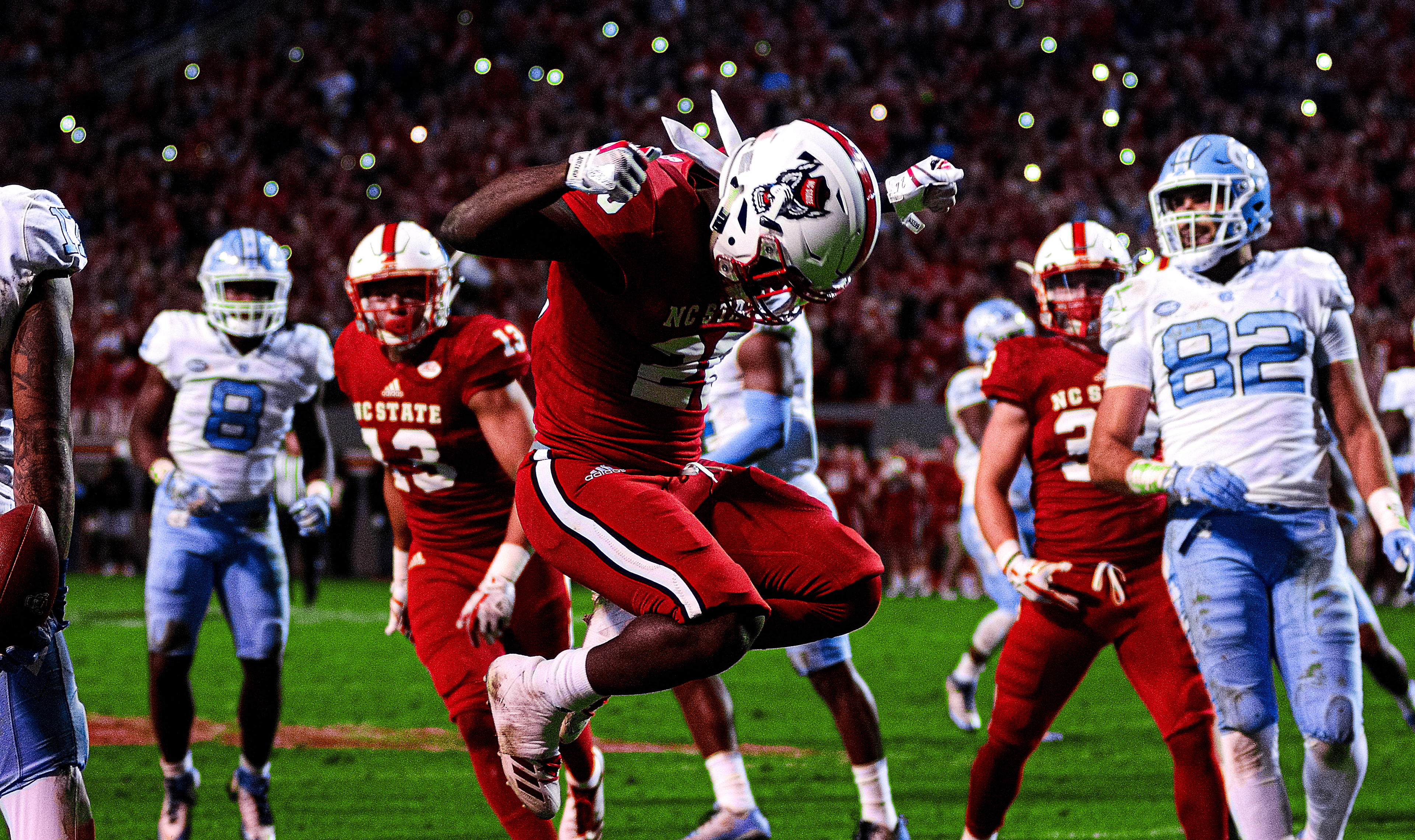 Nicholas Lacy celebrates a defensive stop on Nov. 25, 2017.