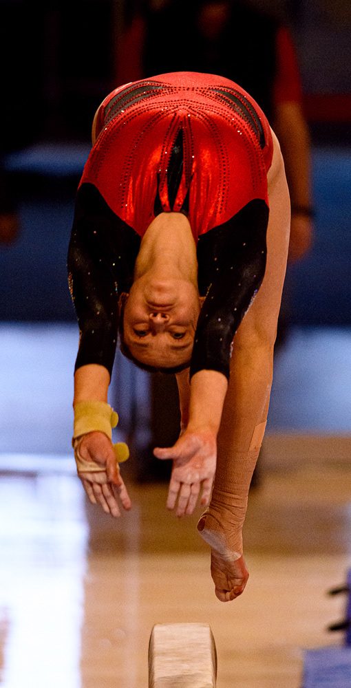 Chloe Negrete performs on the balance beam on March 13, 2021.
