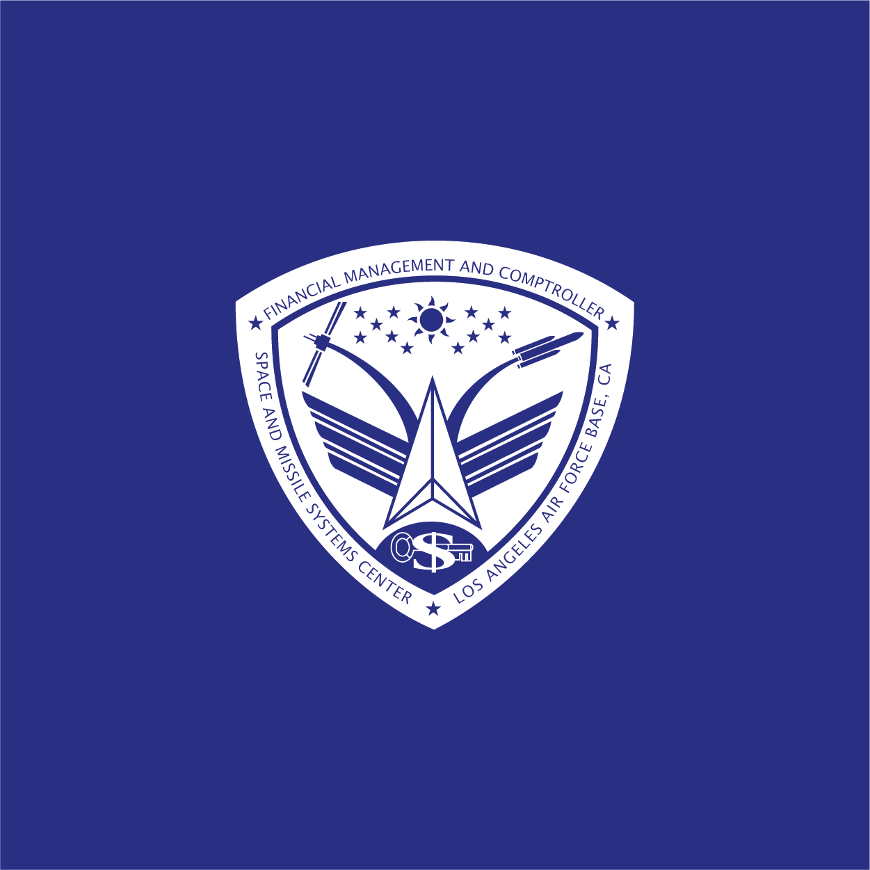 SMC/FM White Shield on Blue Background