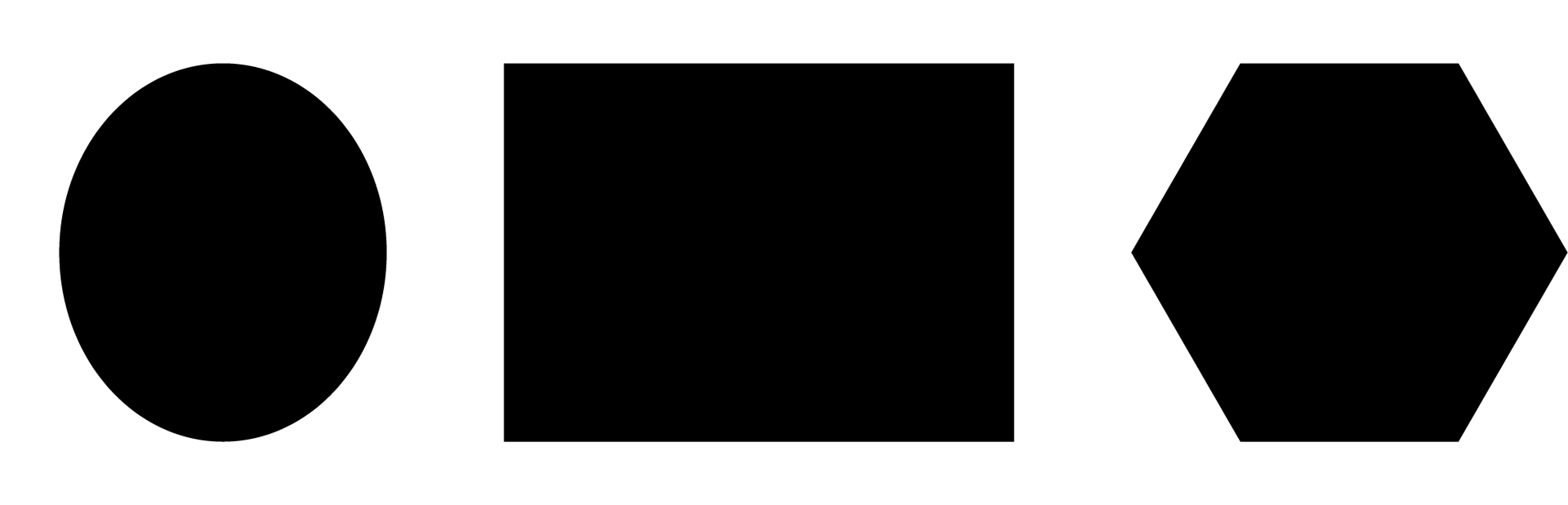 Different shapes—circle, square, triangle, hexagon, rectangle, oval—with line illustration of design capabilities such as print, digital, illustration design.
