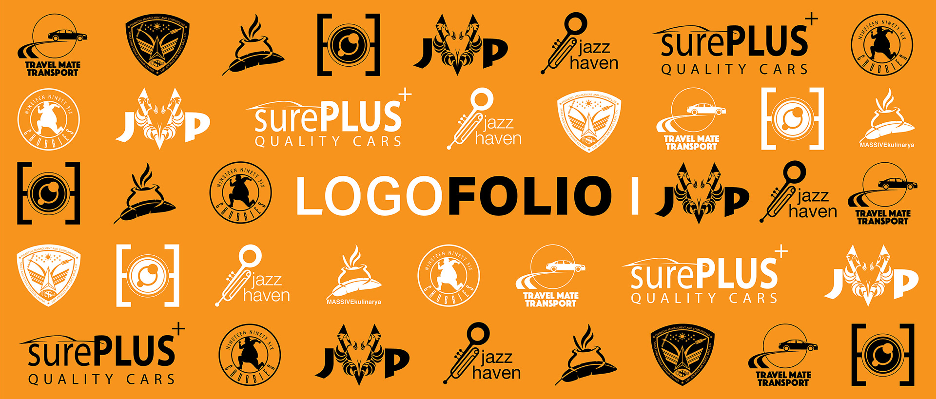 Logofolio Volume I Cover Banner with logos in black and white