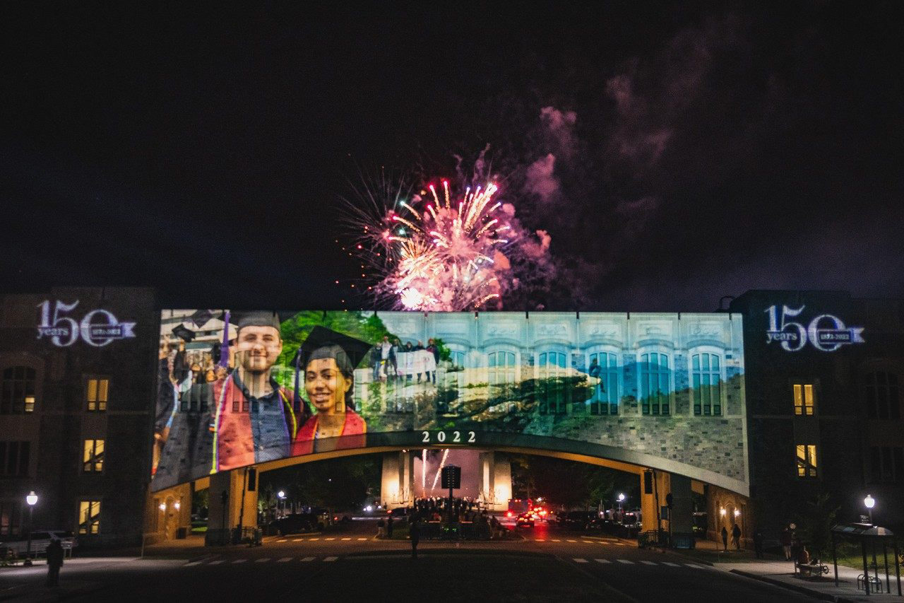 The final projection on Torgersen Bridge during the Homecoming Parade