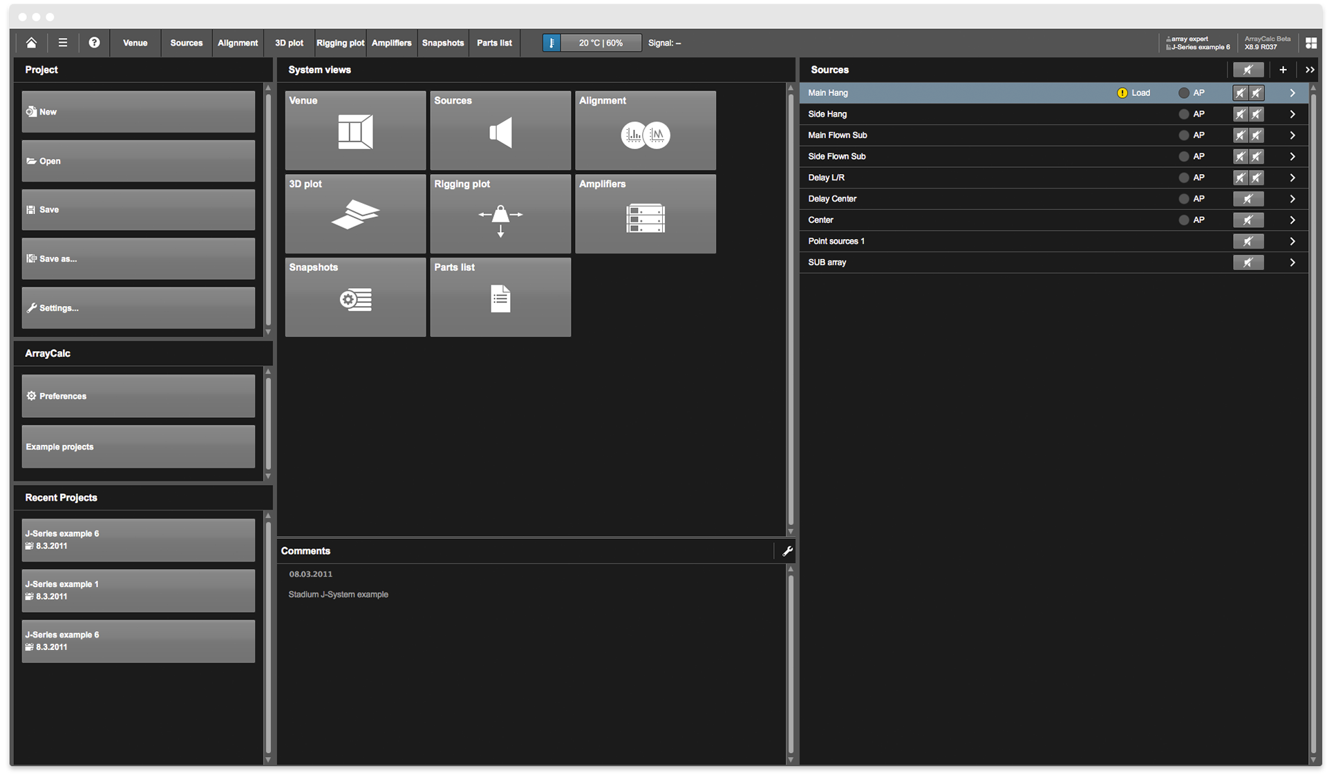 ArrayCalc Dashboard Screen