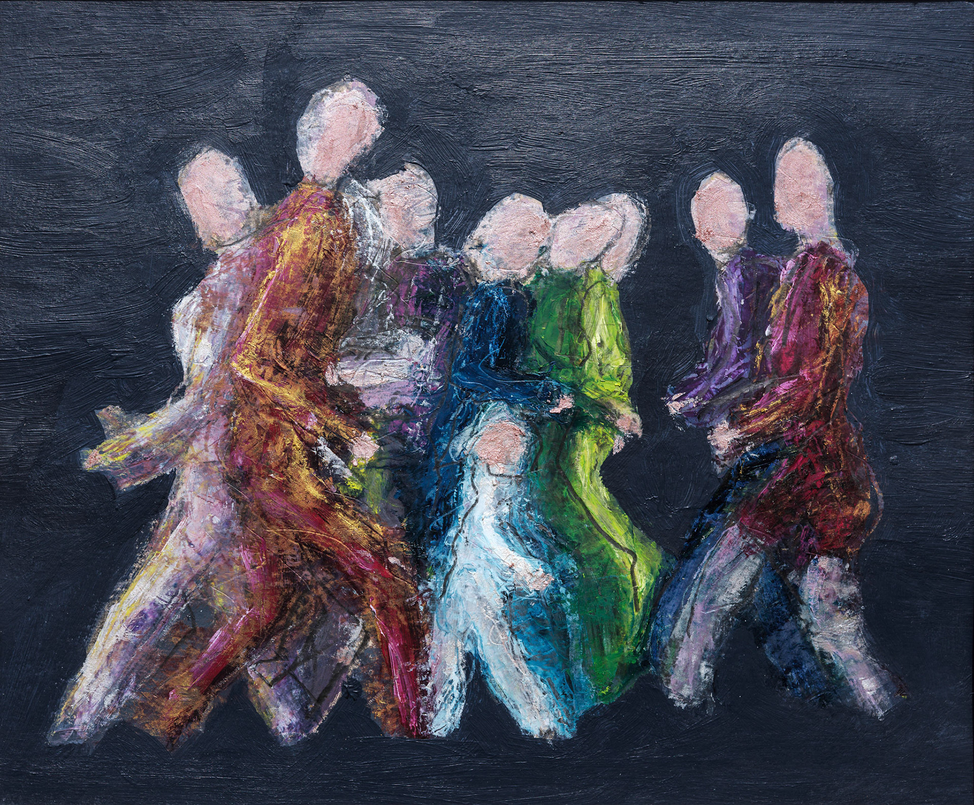 Crowded Distancing ** Acrylic Original ** by Julie Edwards Artist on Wednesday 21 April 2021 at , Worthing. . Picture by Julie Edwards.