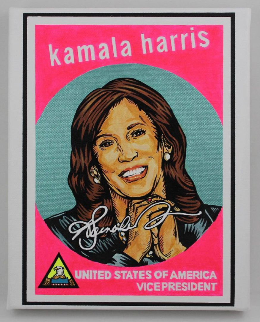 Kamala Harris - based on the  1959 Topps set - Acrylic on canvas 8x10