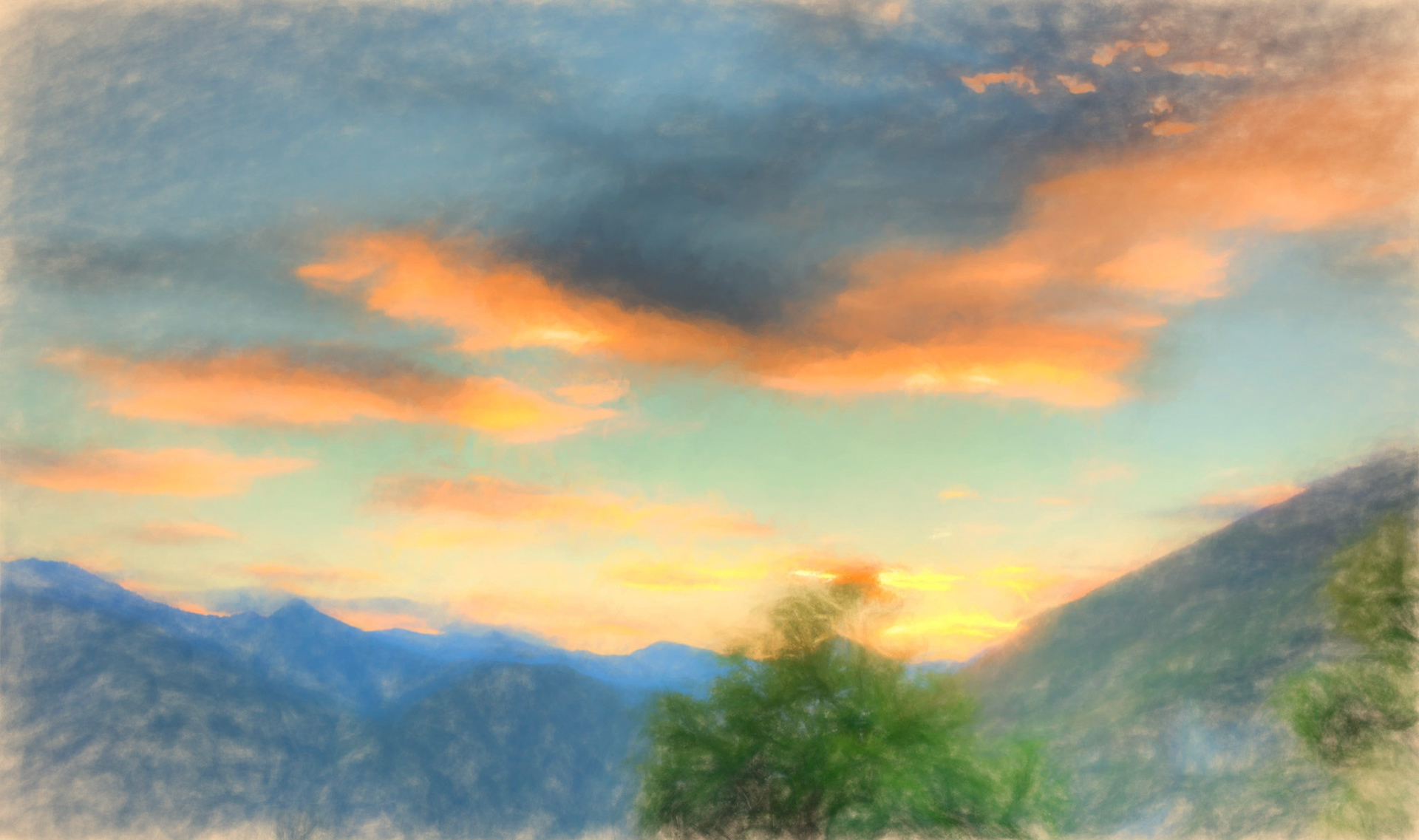sunset over the Pyrénées.