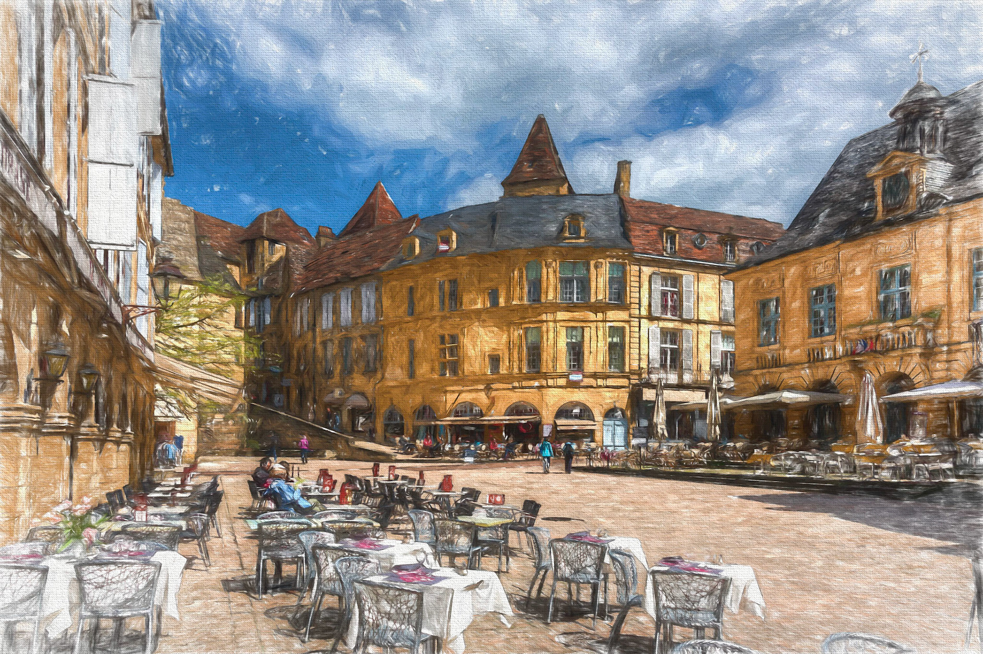 Sarlat Square in oil