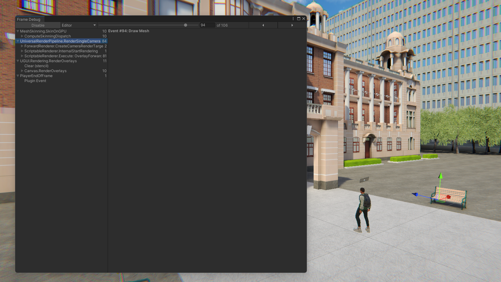 Frame Debugger to monitor the performance