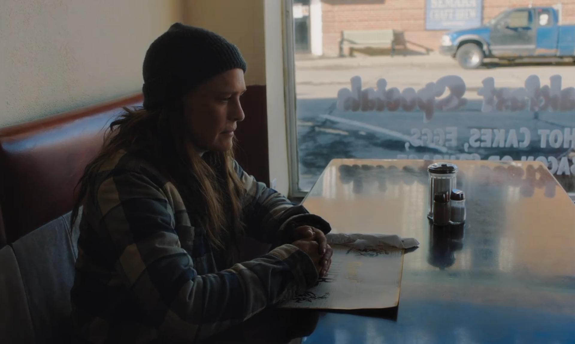 Robin Wright in LAND. Placemat & menu.
