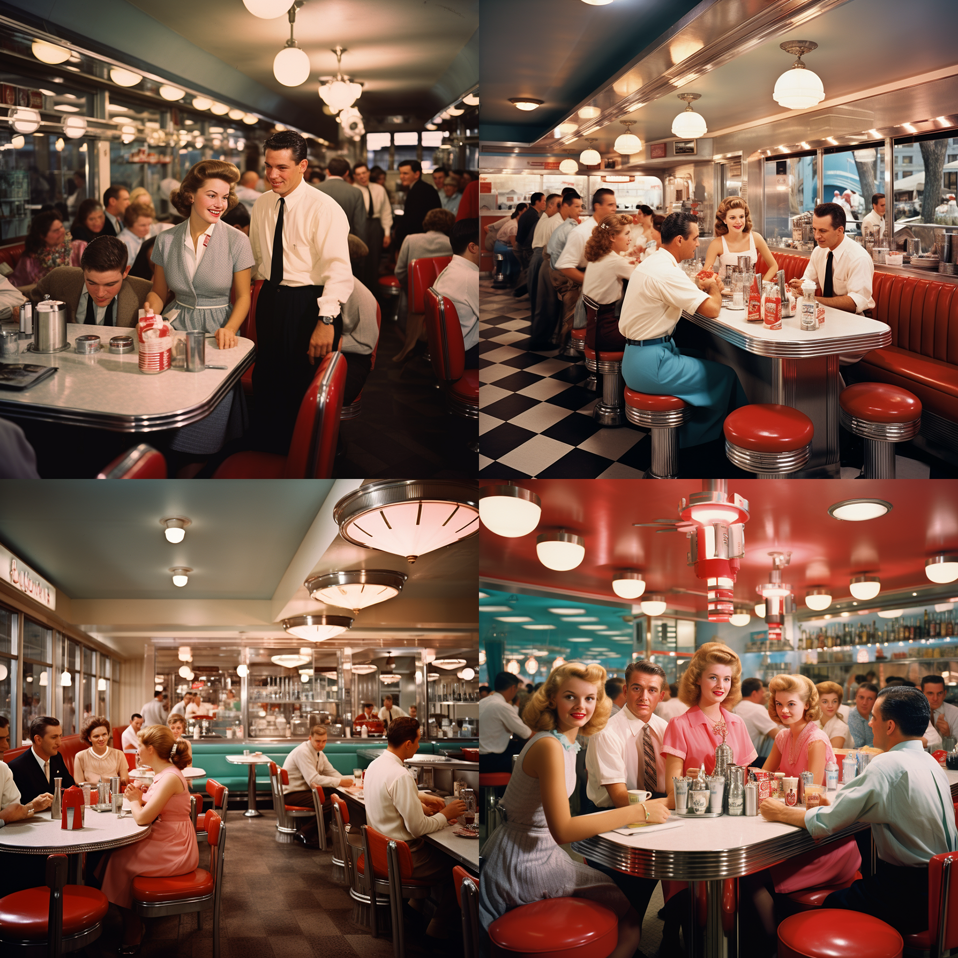 1950s diner with many customers