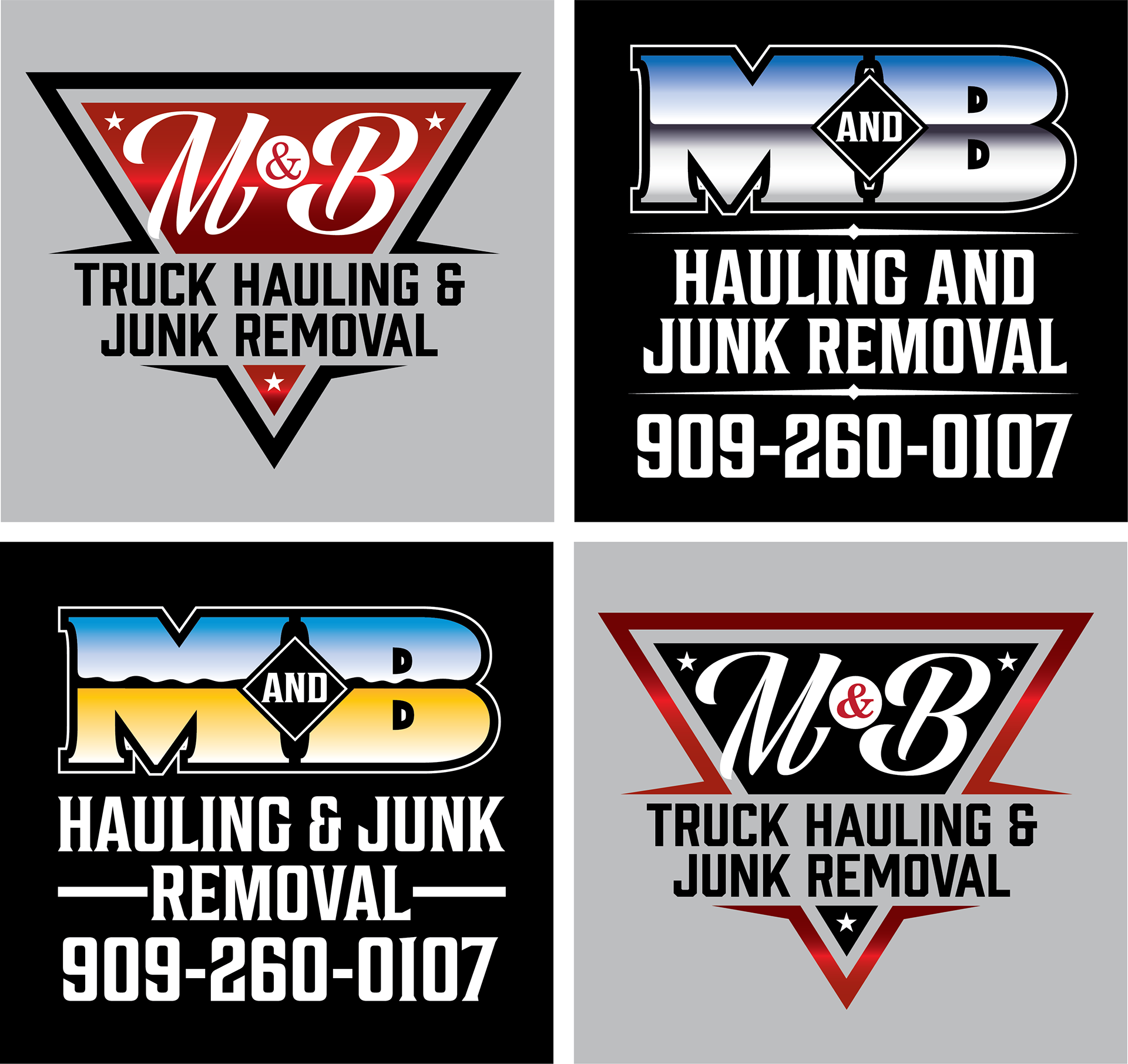 M&B Hauling & Junk Removal logo concepts for a client starting a new junk hauling business.