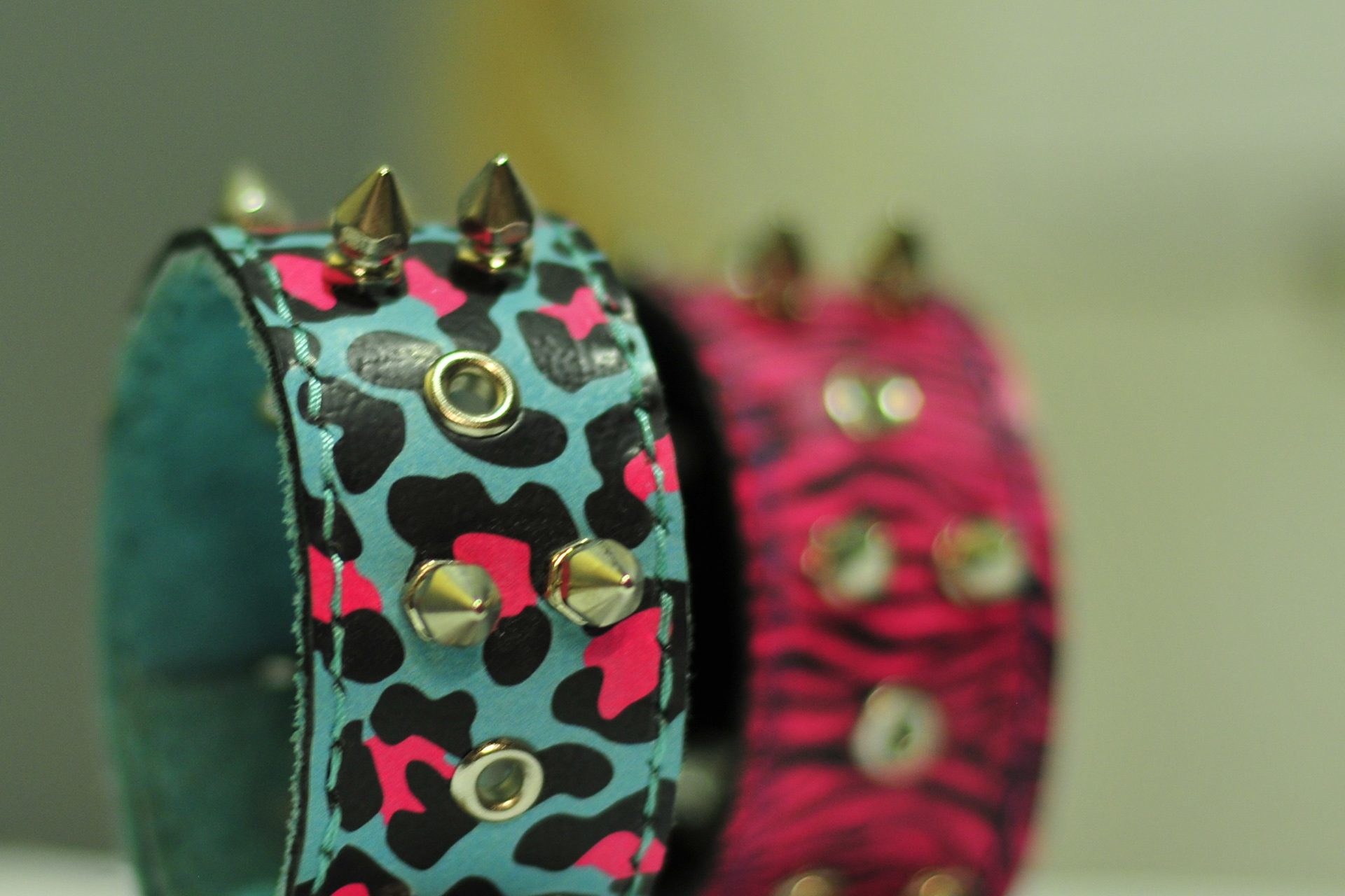 Pressed Retro-Styled leather bracelets that feature 'hidden' spikes and soft backing for comfort.