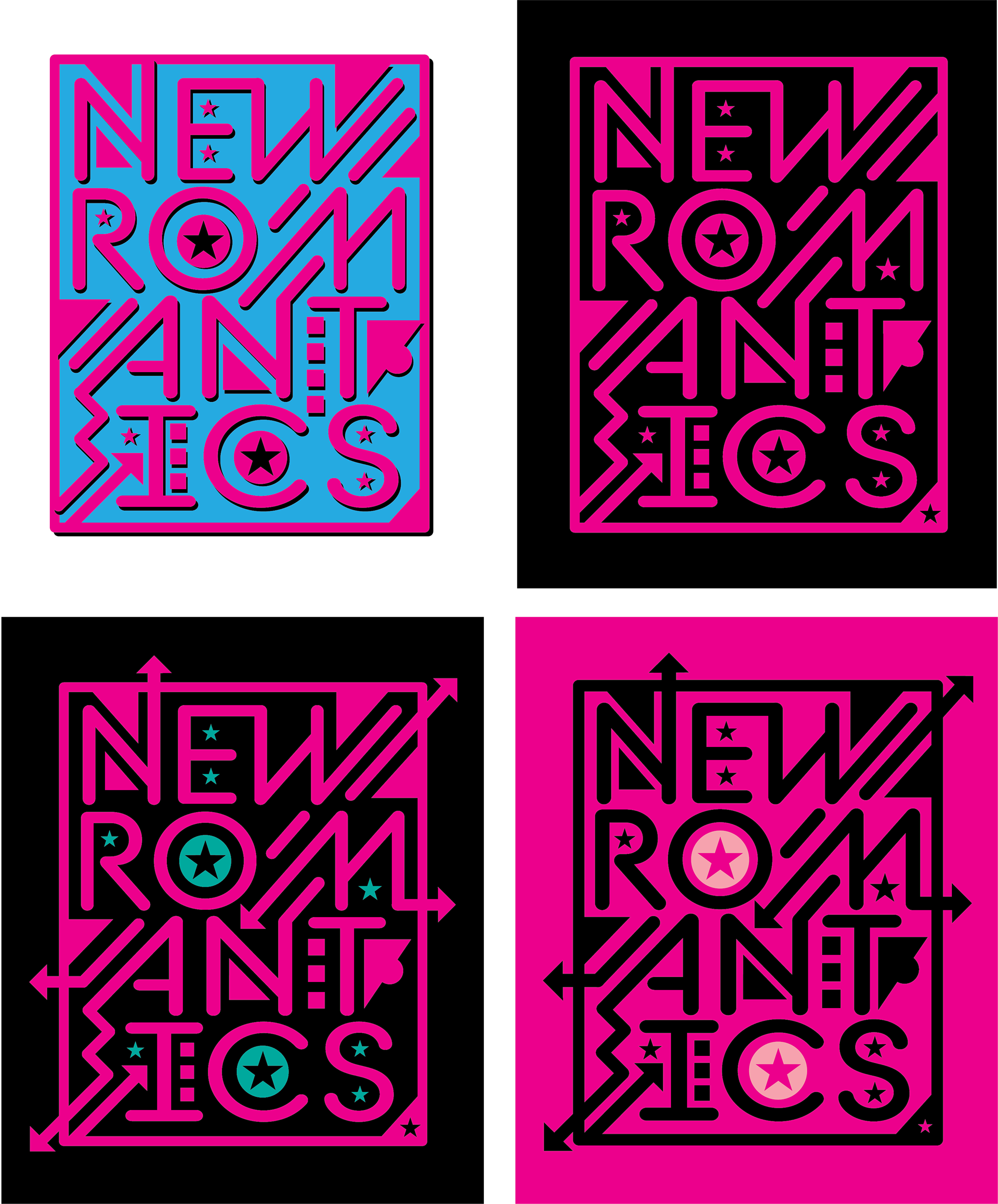 Text treatment concepts for the New Romantics logo for Pritteh Kitteh.