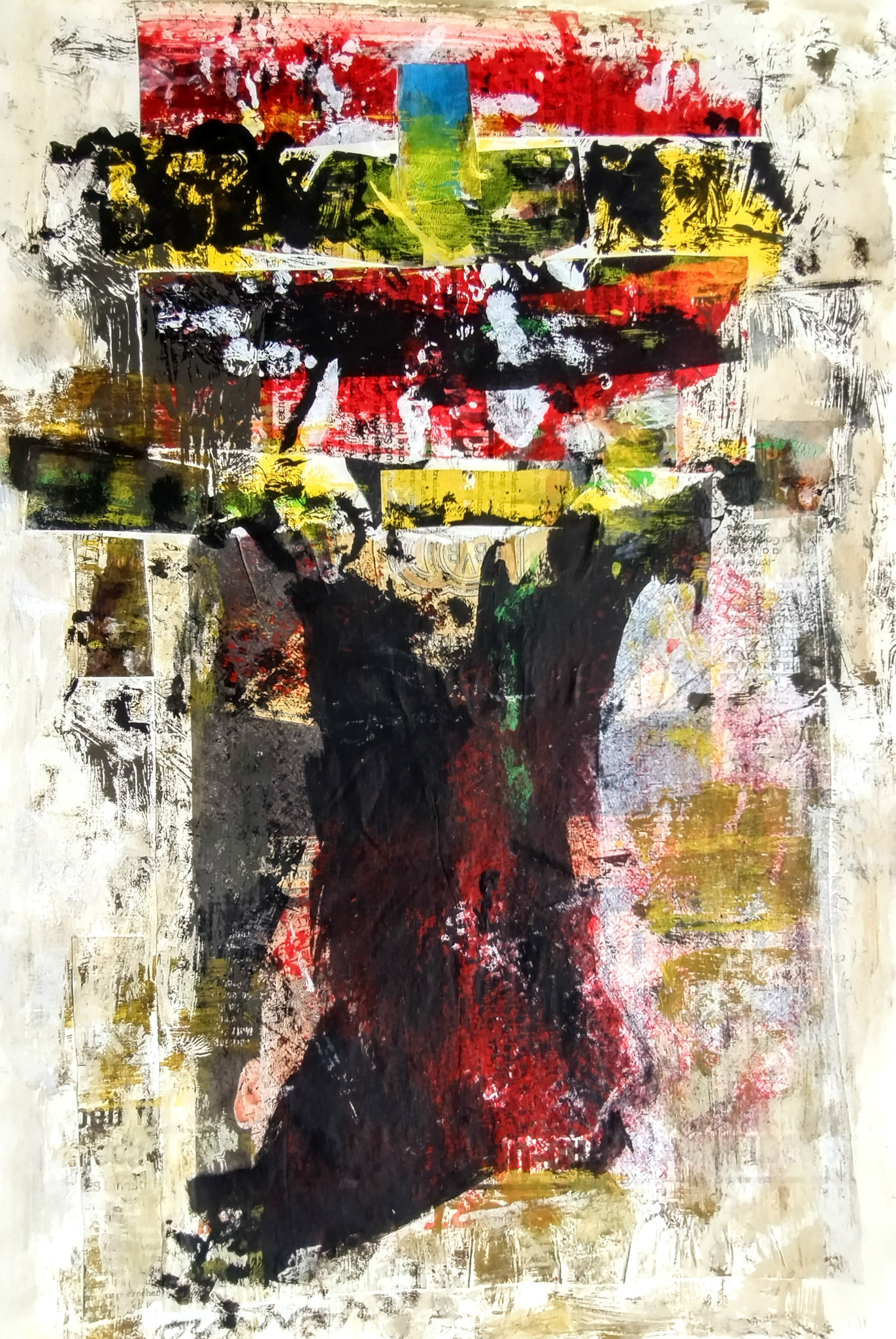 2022, newspaper, acrylic paint on paper, 48x31cm