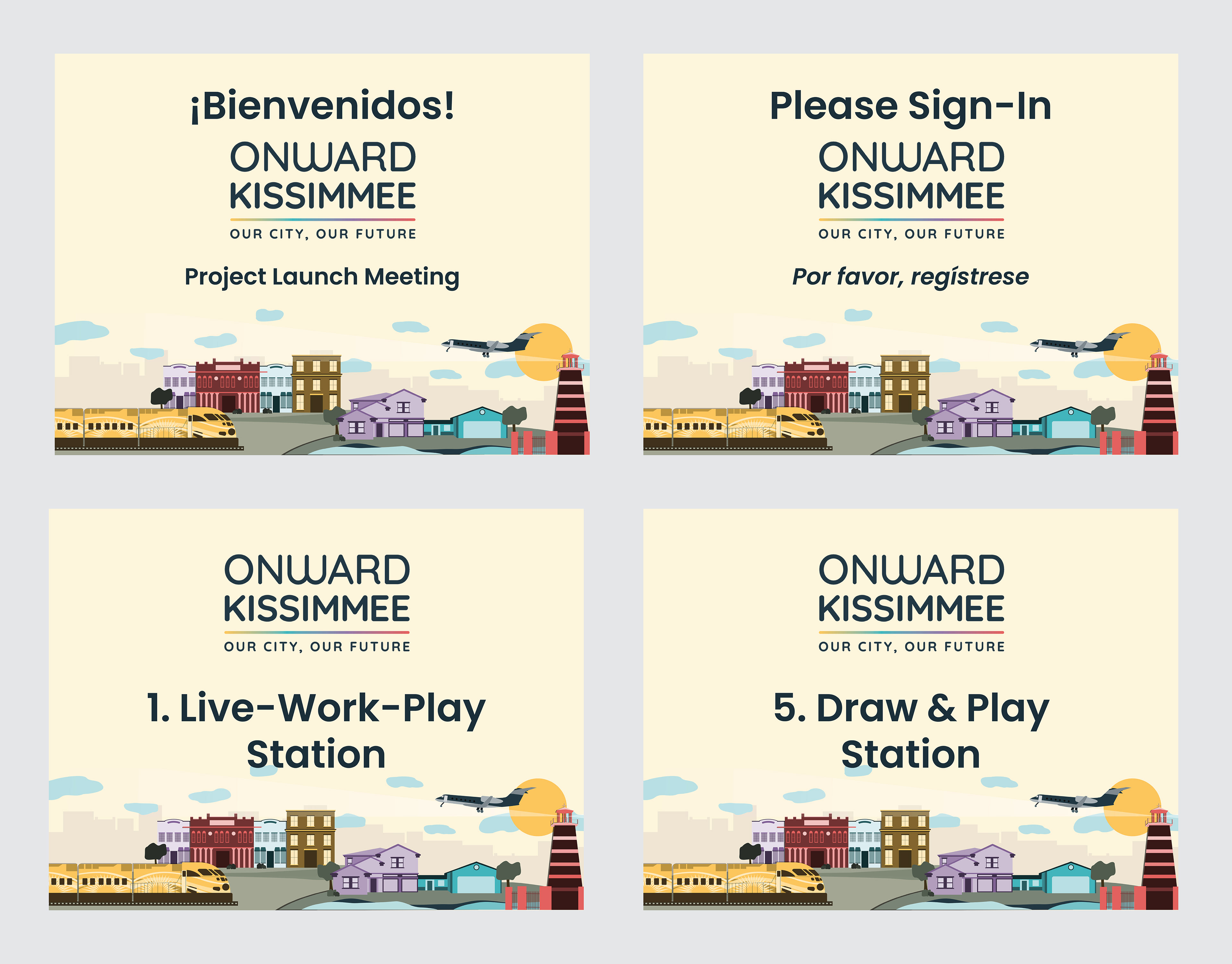 All 48 x 36 inches welcome and station markers