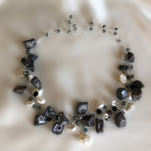 Painted Potato Bead Necklace with Pearls and Czech Glass