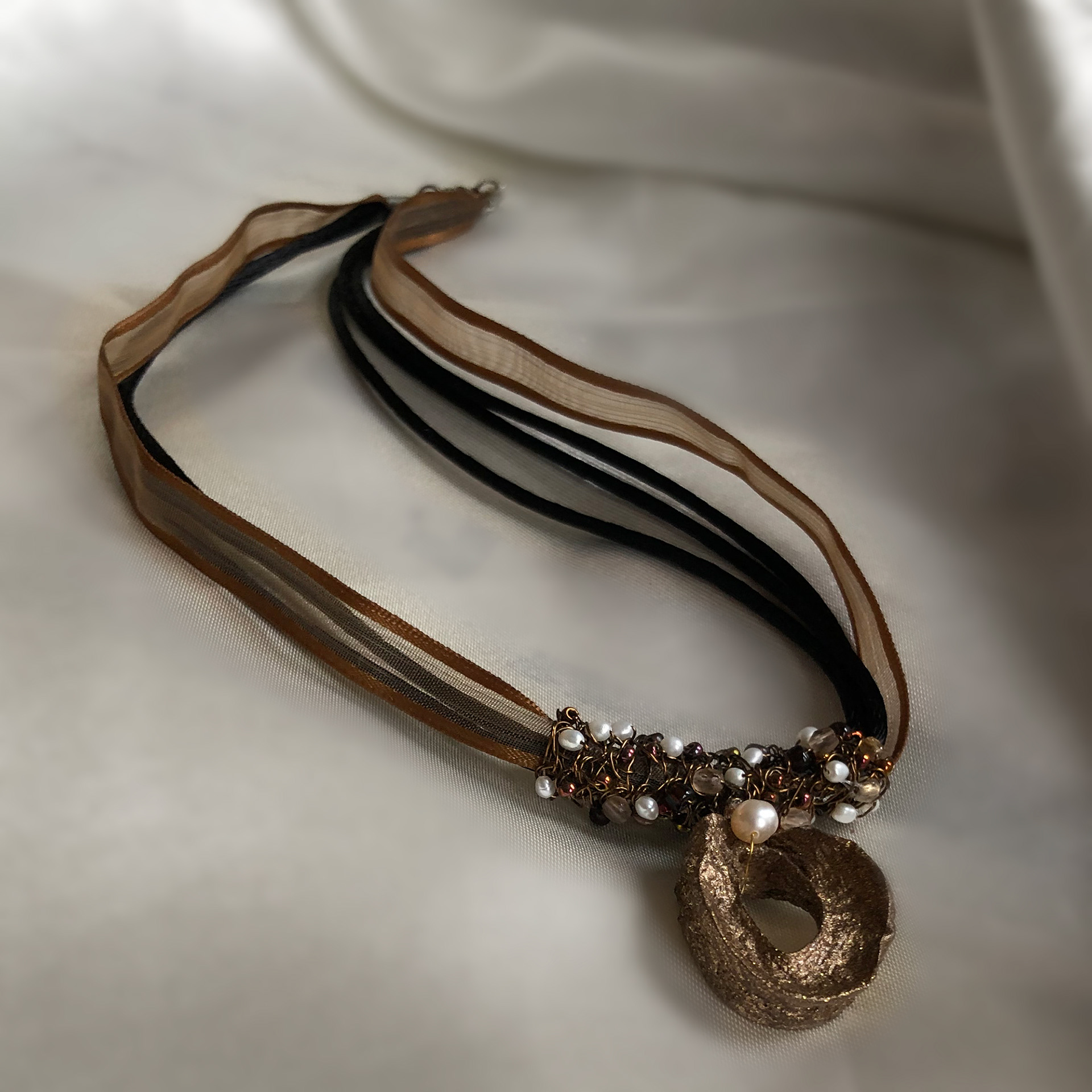 Barrel Necklace with Potato Pendant