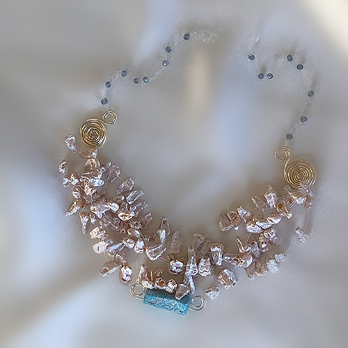 Painted Corn Bead Necklace with Potato Pendant