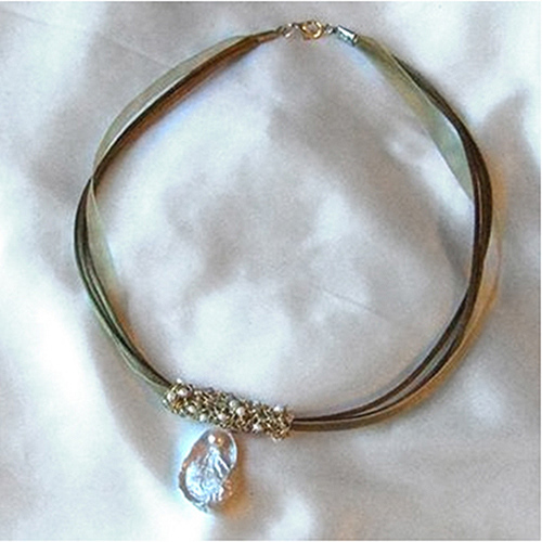 Barrel Necklace with Painted Potato Pendant