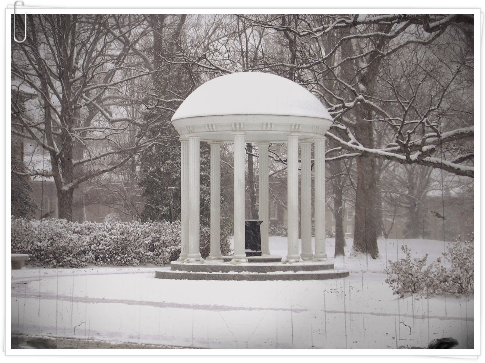 The Old Well at UNC in a surprise snowfall