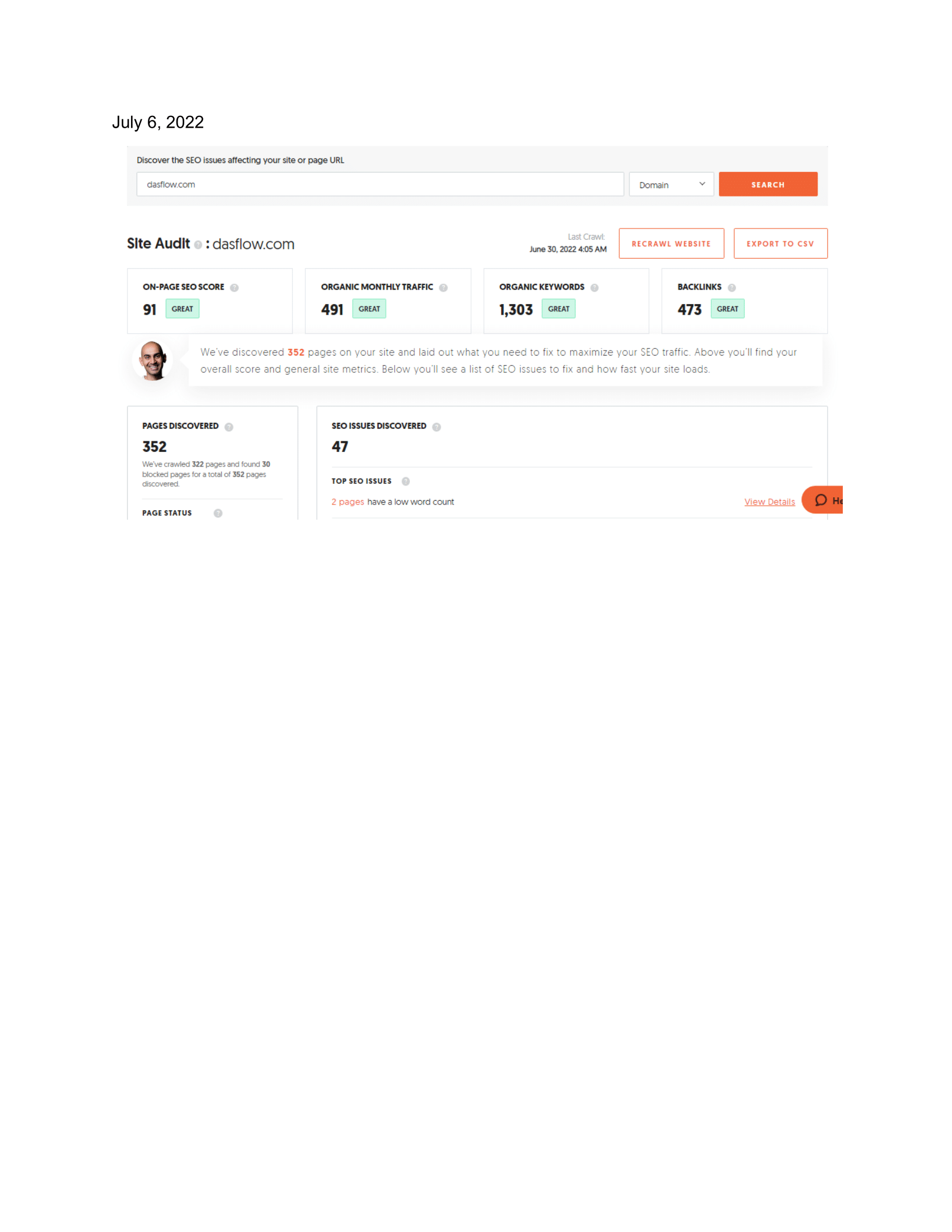 Ubersuggest SEO Scores (July)