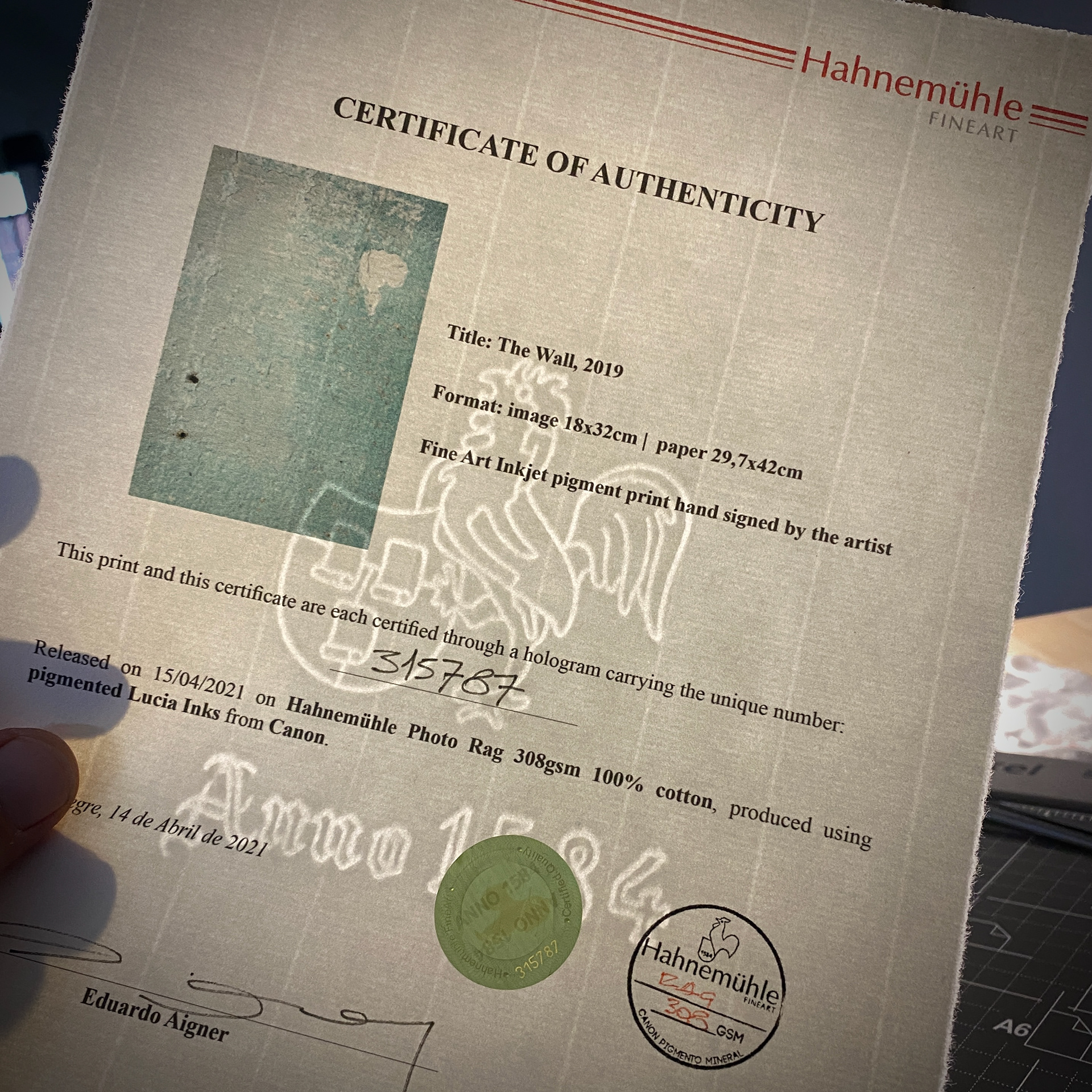 Certificado Hahnemühle