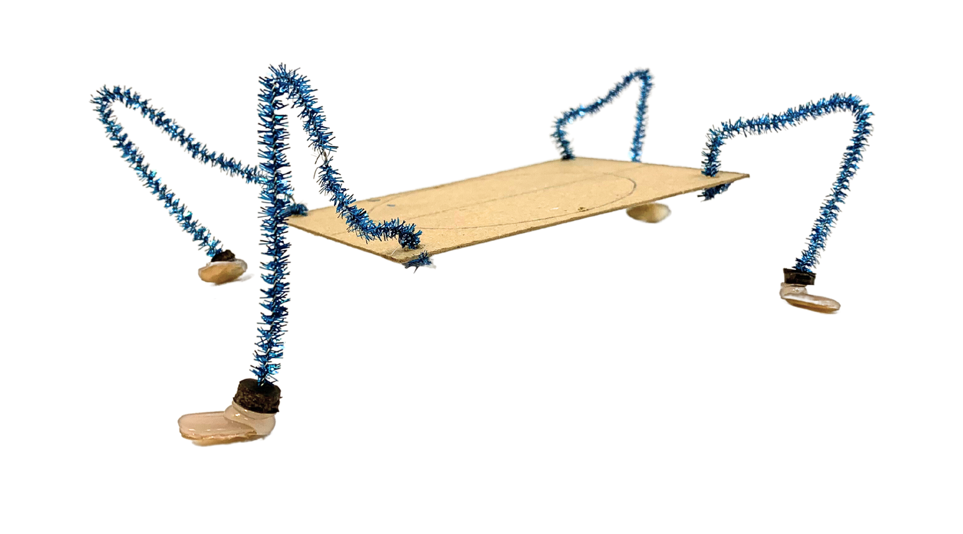 An example of the bent legs. This next protoype fetures bent legs, which add a sense of motion to the record player (almost like a crawling animal).  The low centre of gravity also helps with stability.