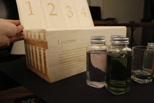 Lyceum Contents The wooden package outside made of Aspen Wood along with the vials of cologne that can be customized to your own scents.