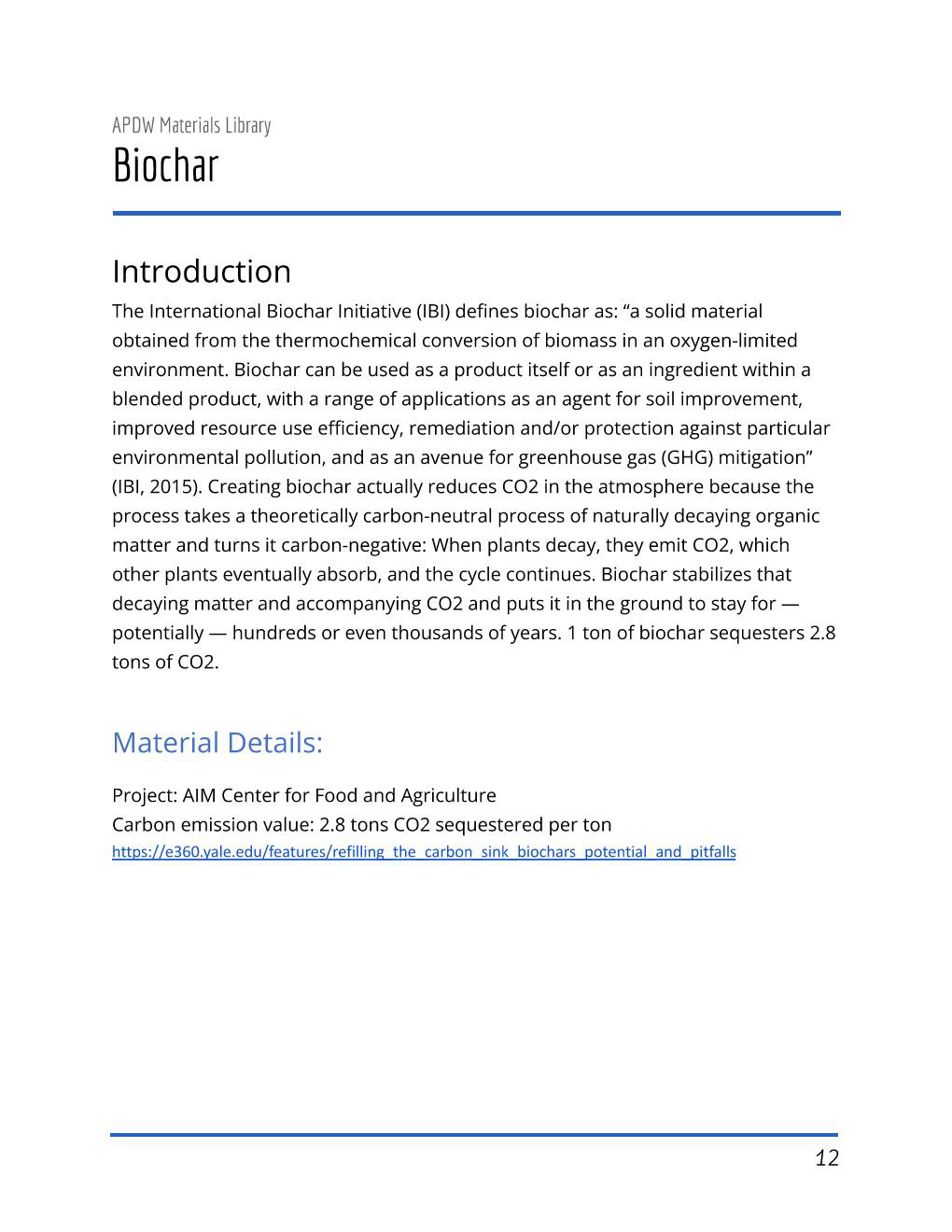 APDW - Biochar summary page