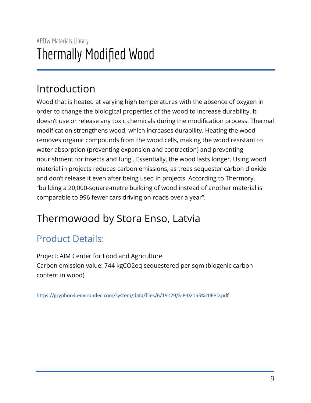 APDW - Thermally modified wood summary page