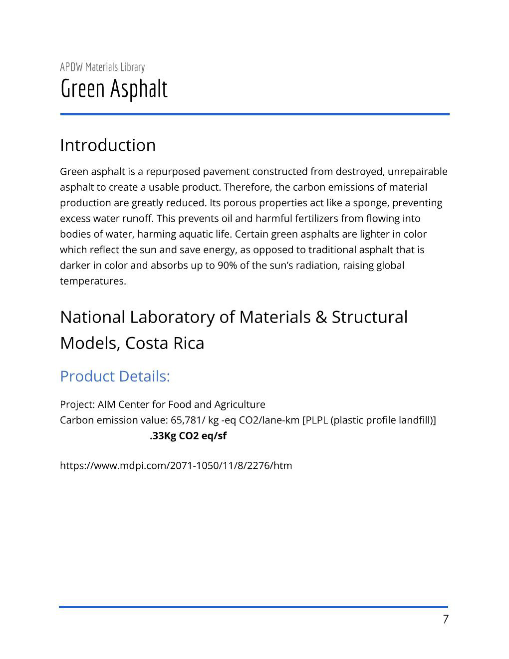 APDW - Green asphalt summary page