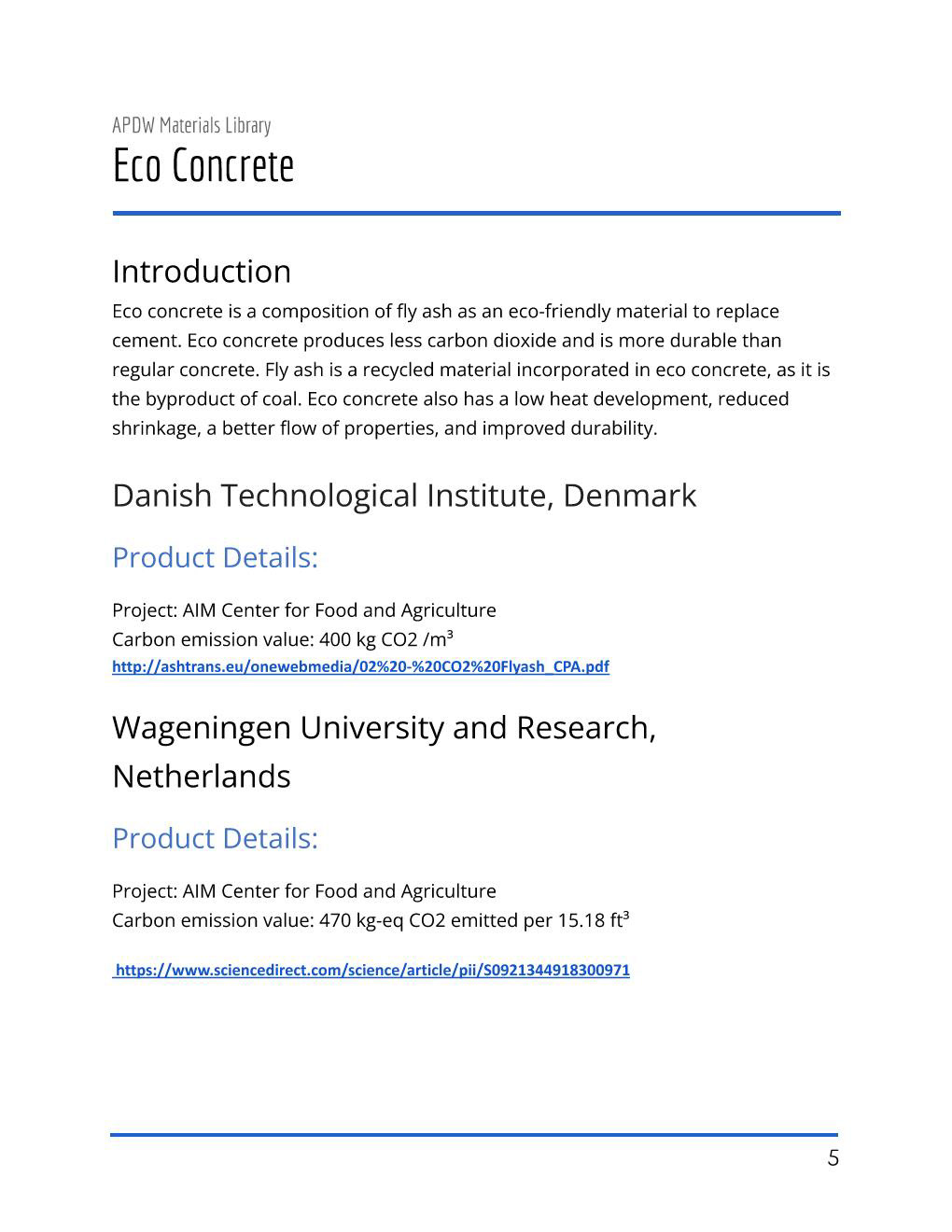 APDW - Eco concrete summary page