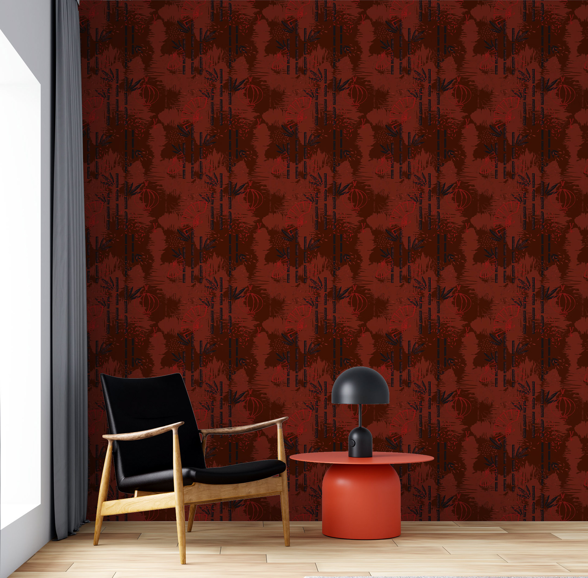 Des rouges profonds pour réchauffer ce coin salon et répondre au mobilier.