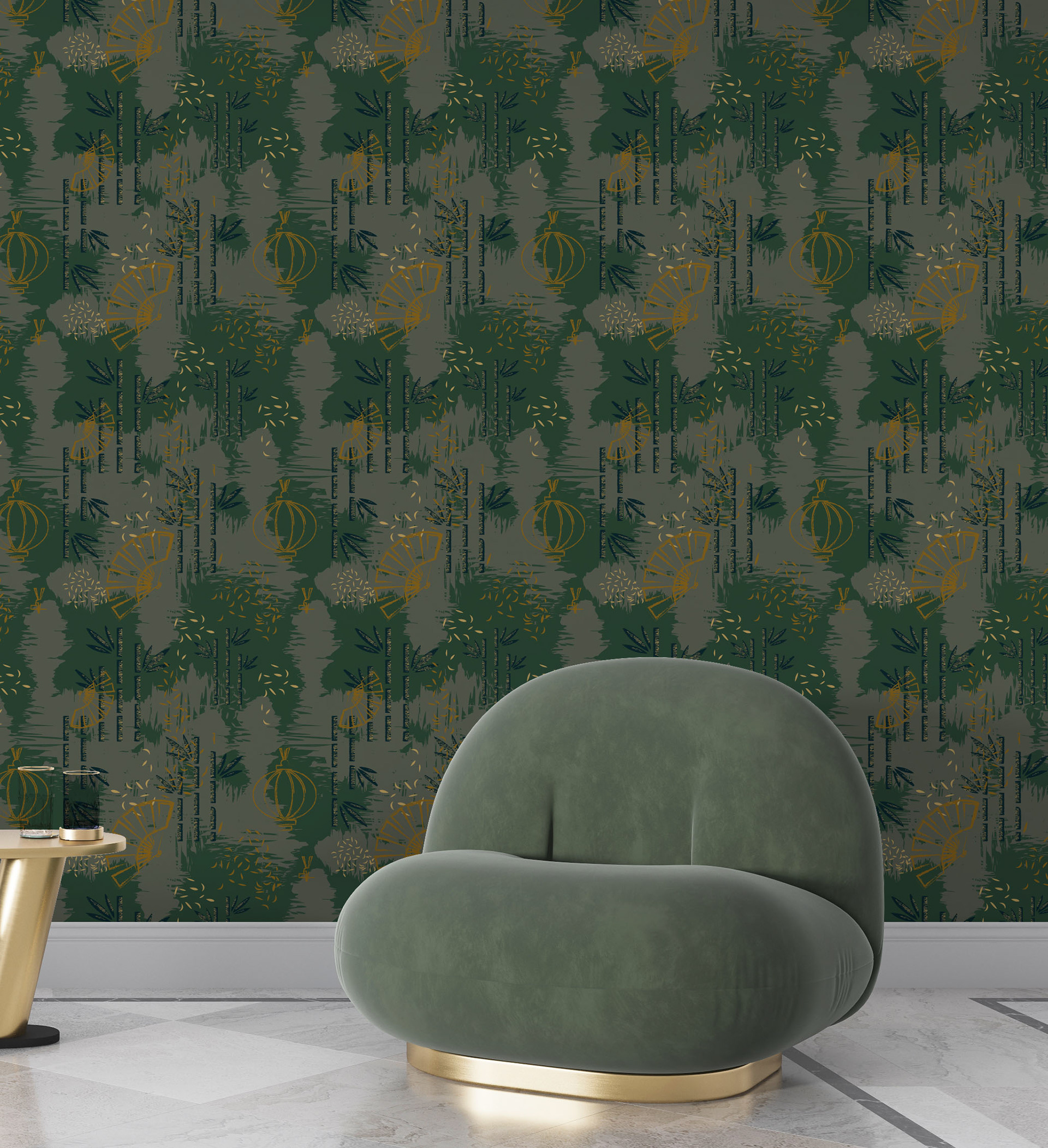Ici le motif a été assorti à la couleur du fauteuil.