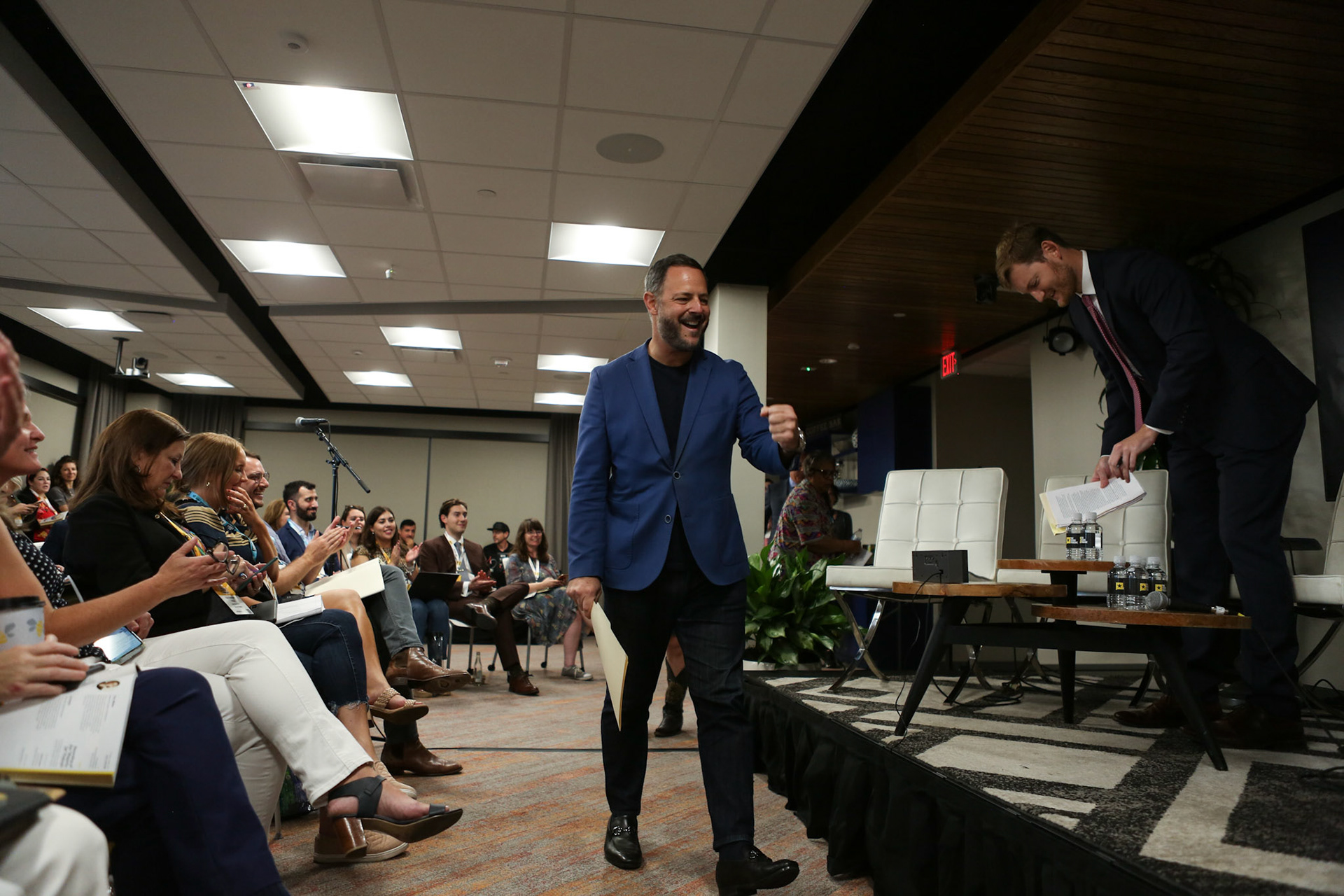 State Representative Rafael Anchía walks onto stage at Texas Tribune Fest in Austin on Sept. 23, 2022.