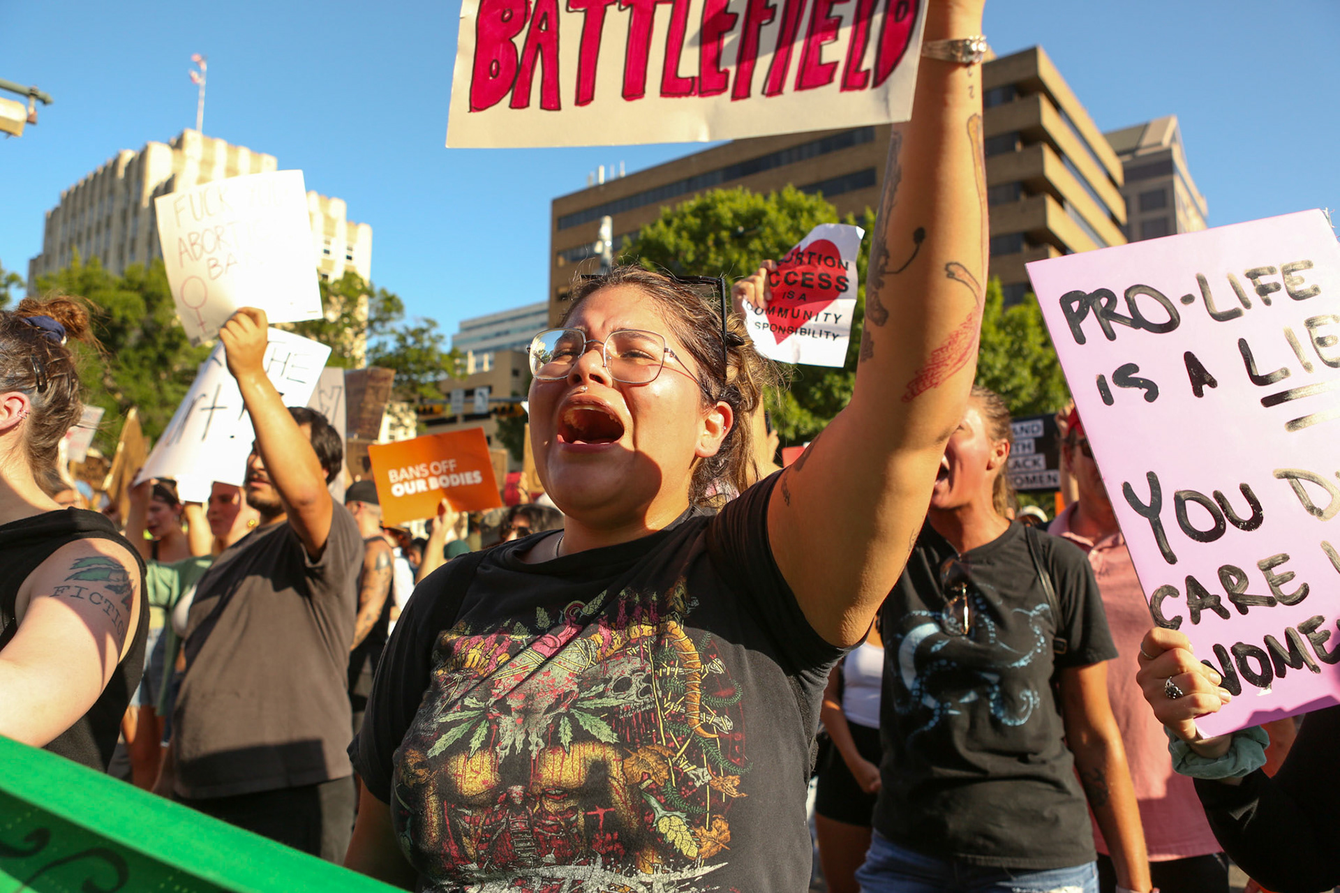 A girl screams in solidarity at the Capitol on June 24.