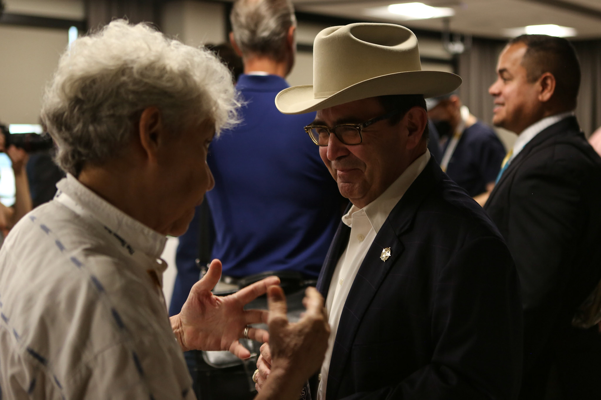 Republican Nominee for Senate District 24 Pete Flores meets festival attendees at Texas Tribune Fest in Austin on Sept. 23, 2022.