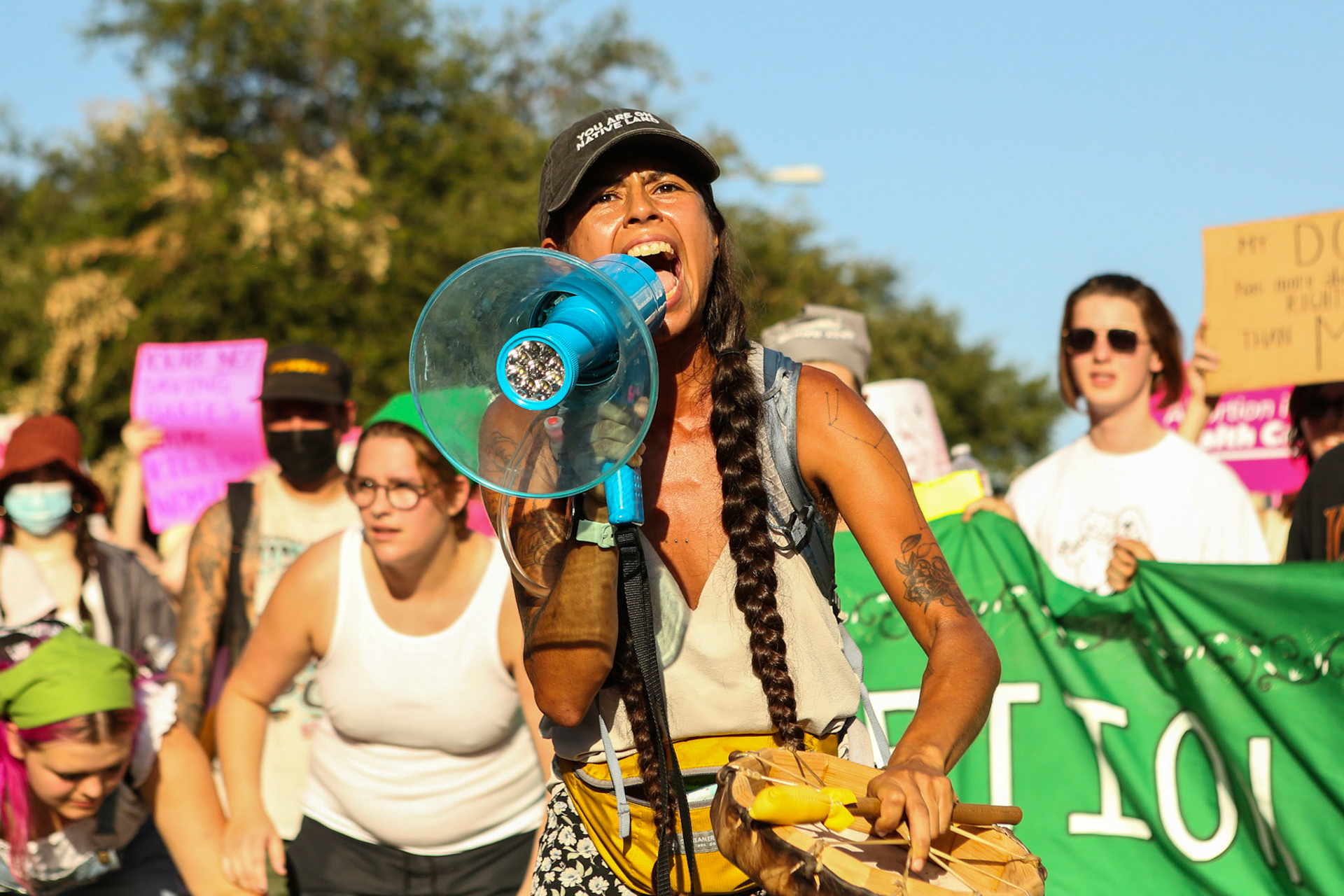 Abortion activist Chiara Beaumont speaks in front of the Texas Capitol on June 24.