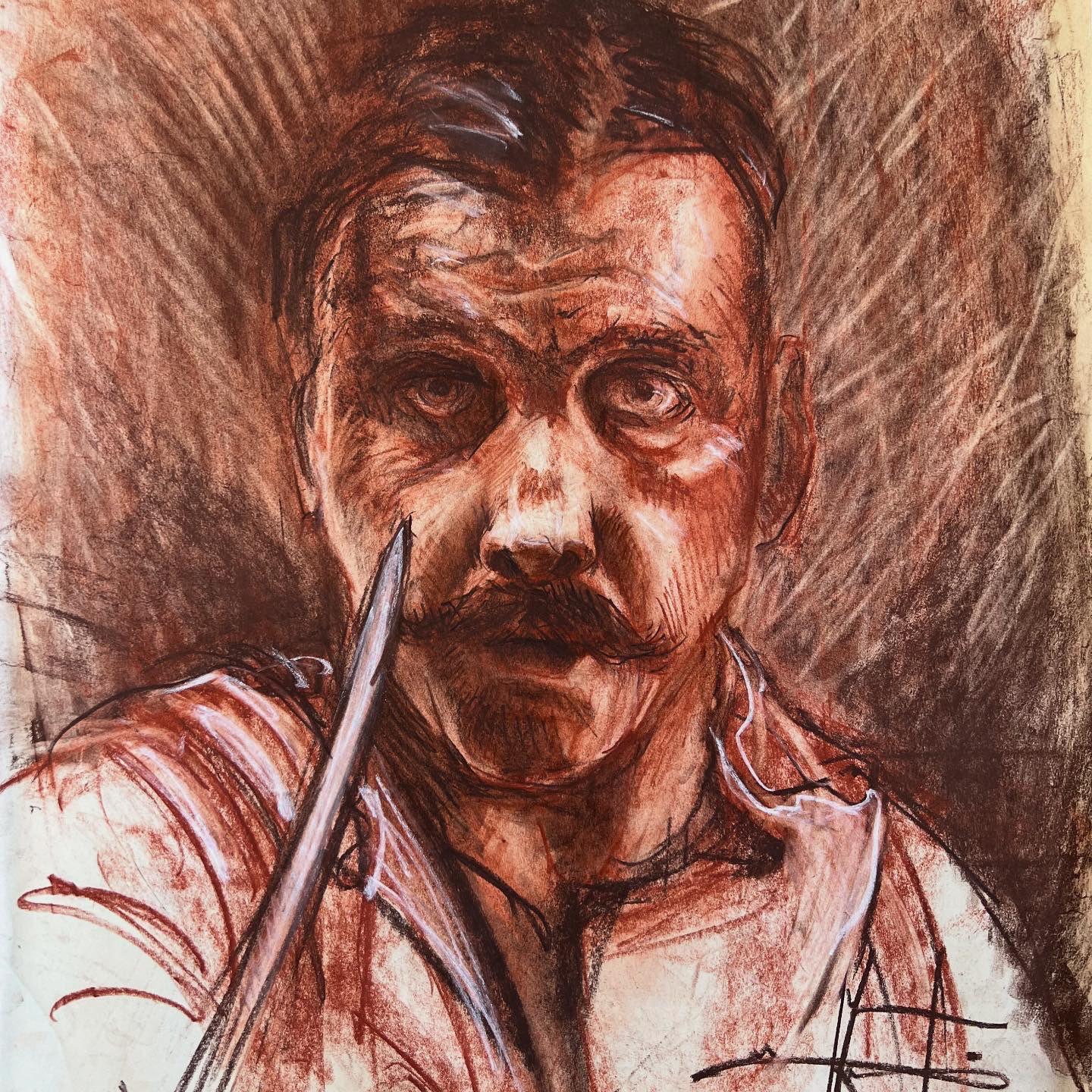 Dueliste. Croquis à la sanguine et au fusain sur papier