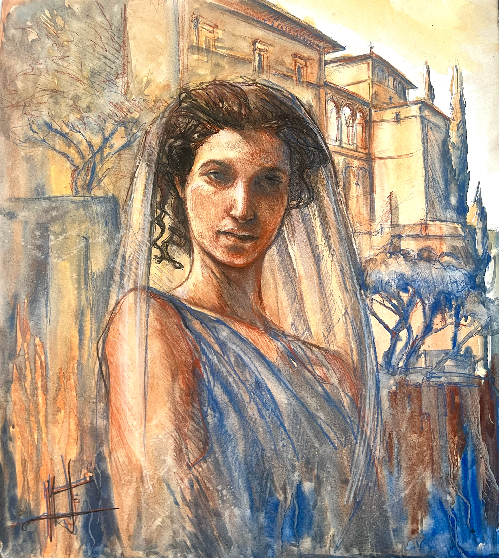 Femme Romaine - Aquarelle et trois crayons sur papier