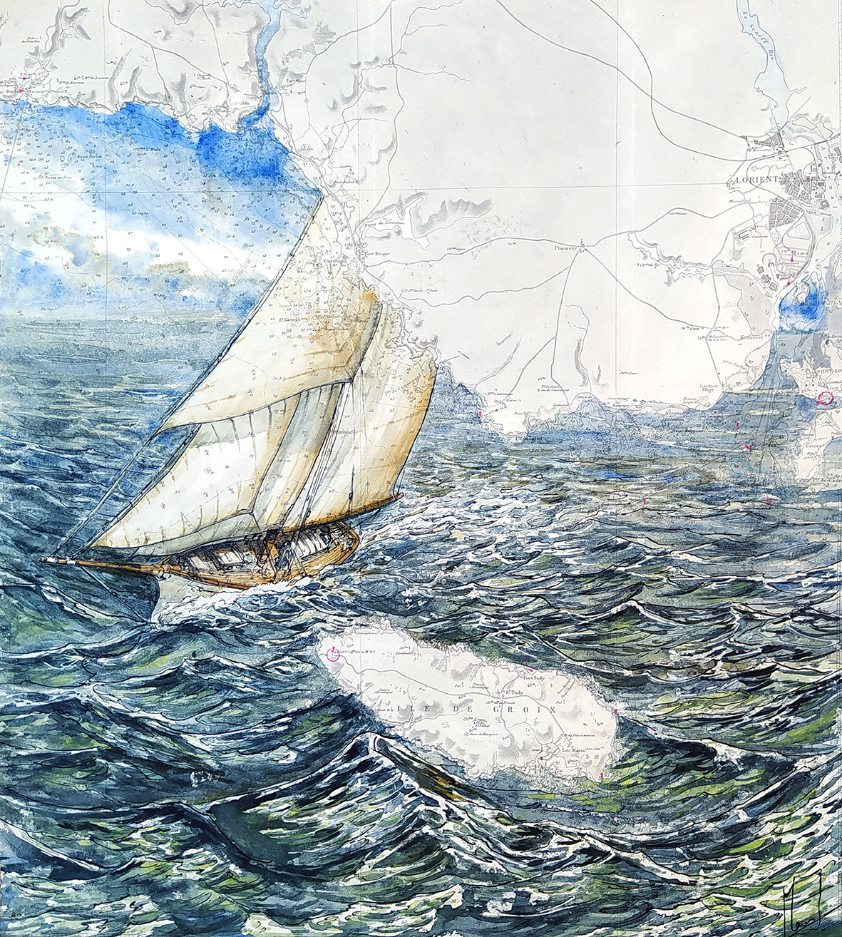 De Lorient à l'Ile de Groix - aquarelle et ebcre de chine