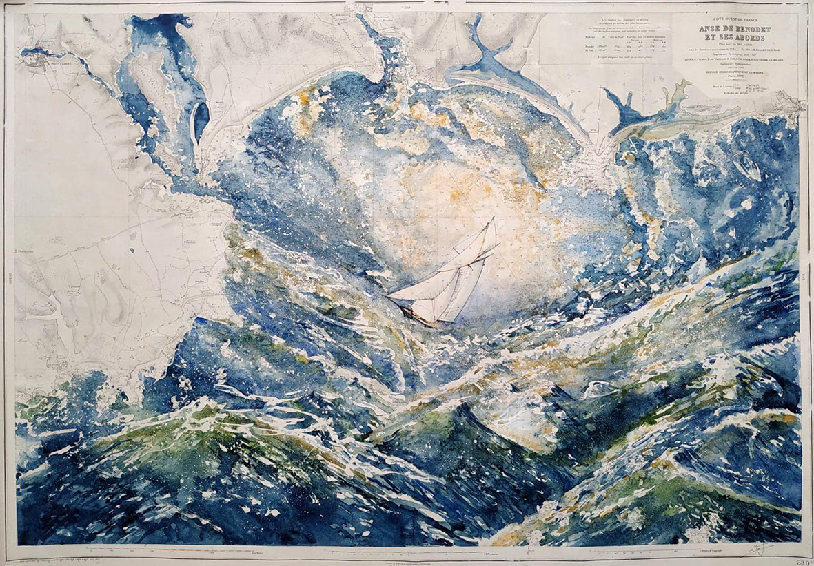 Voici la nouvelle carte nautique pour l'occasion (aquarelle et encre) "SAINTE MARINE et l'Odet"