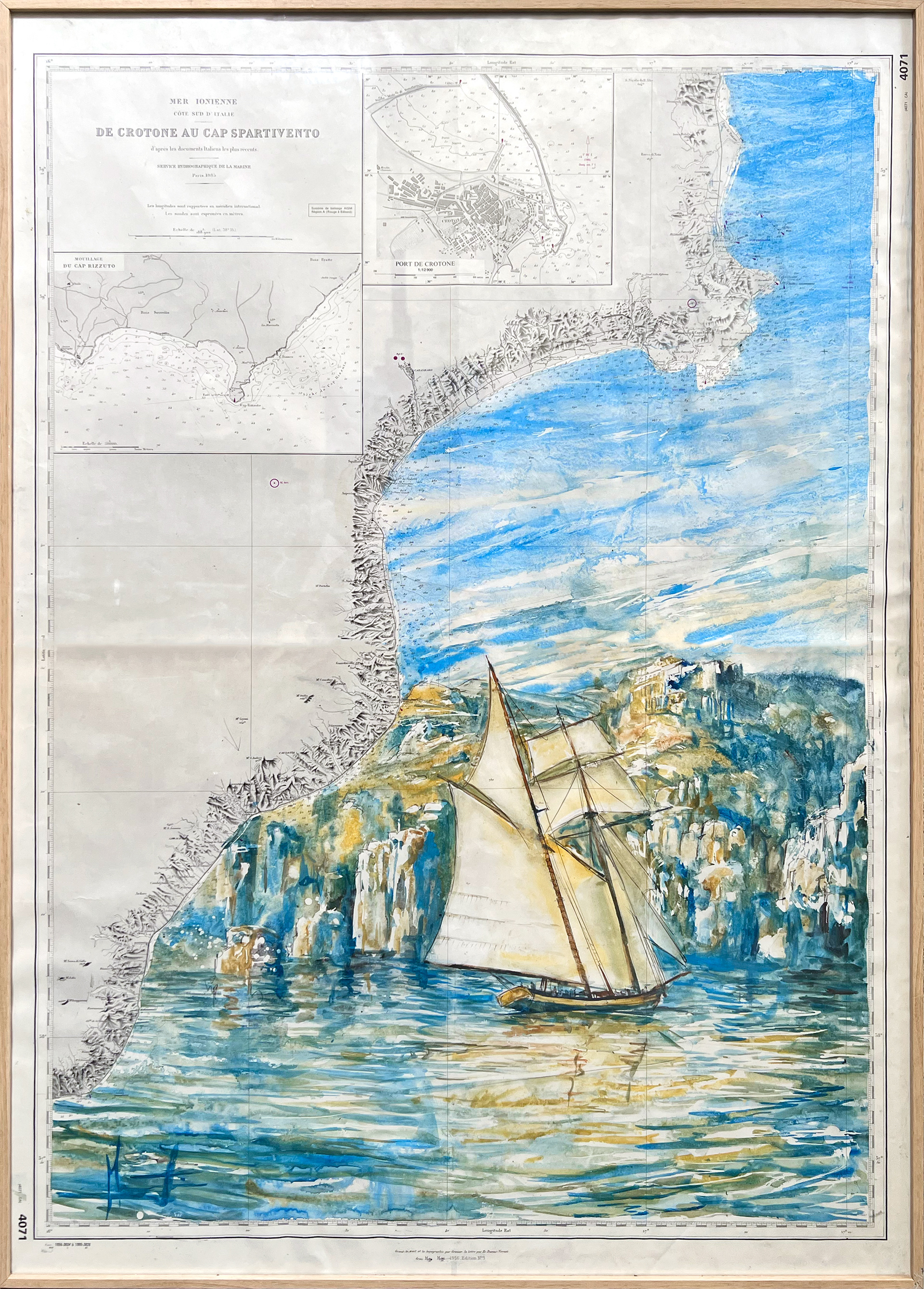 De Crotone au cap Spartivento - Aquarelle sur carte marine - 80/100 cm