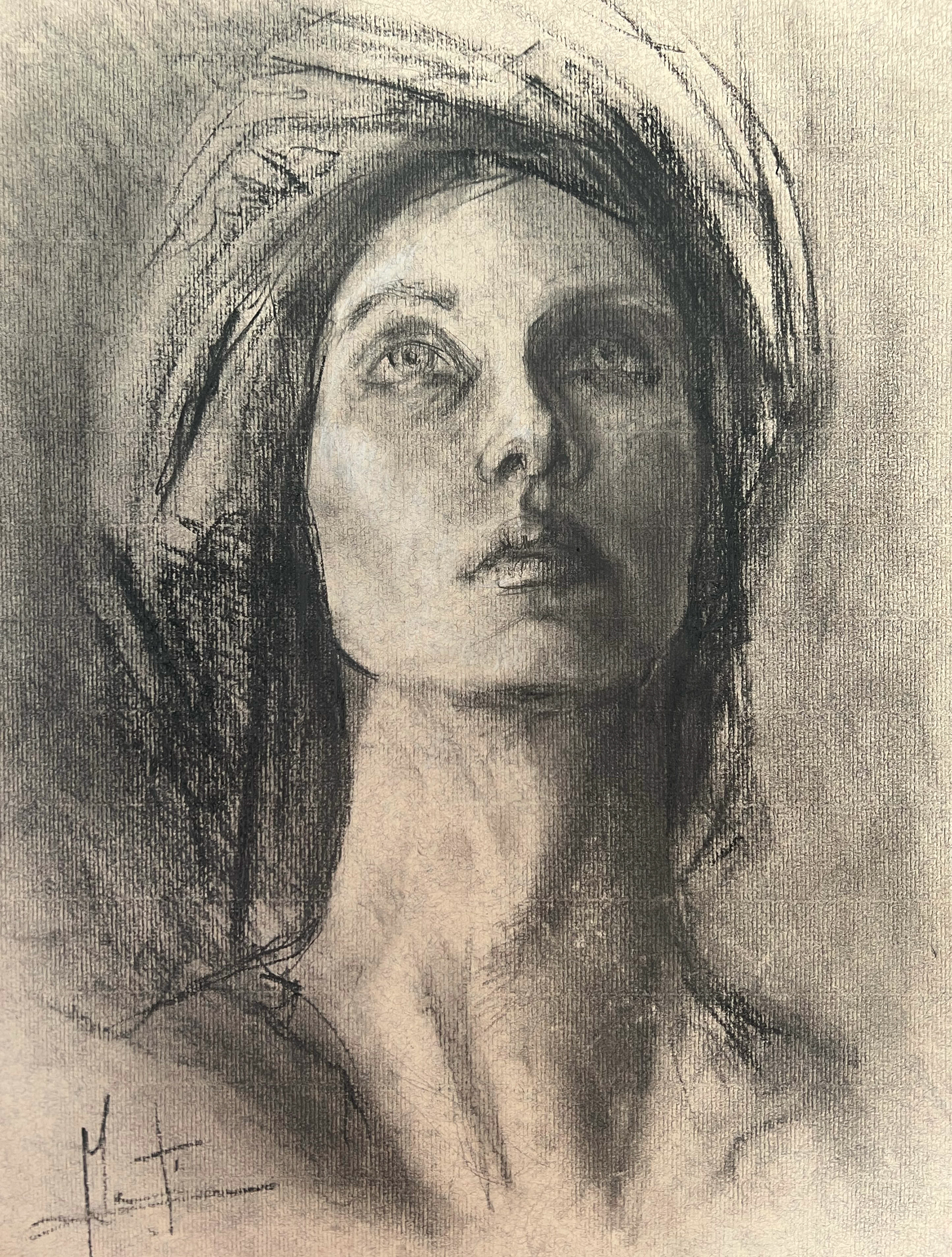 Portrait jeune femme au fusain