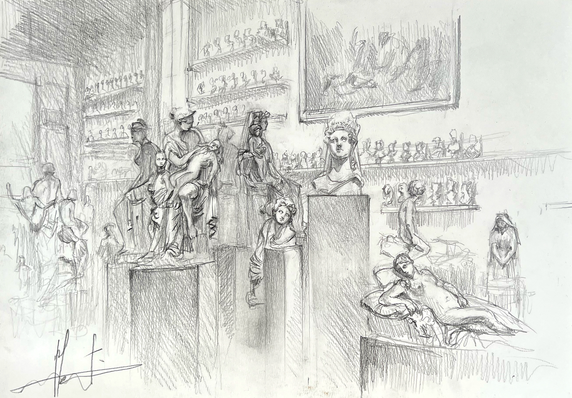 Croquis au crayon- Galerie de l'Académie (Florence)